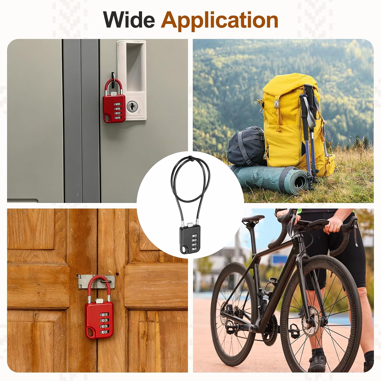 PATIKIL Combination Padlock (15.8 Inch, Black) (2 Pcs), 4-Digit Combo Padlock Luggage Locks with Coated Steel Wire Rope, Suit for Gym Locker/Fence/Storage/Backpack/Toolbox/Cabinets