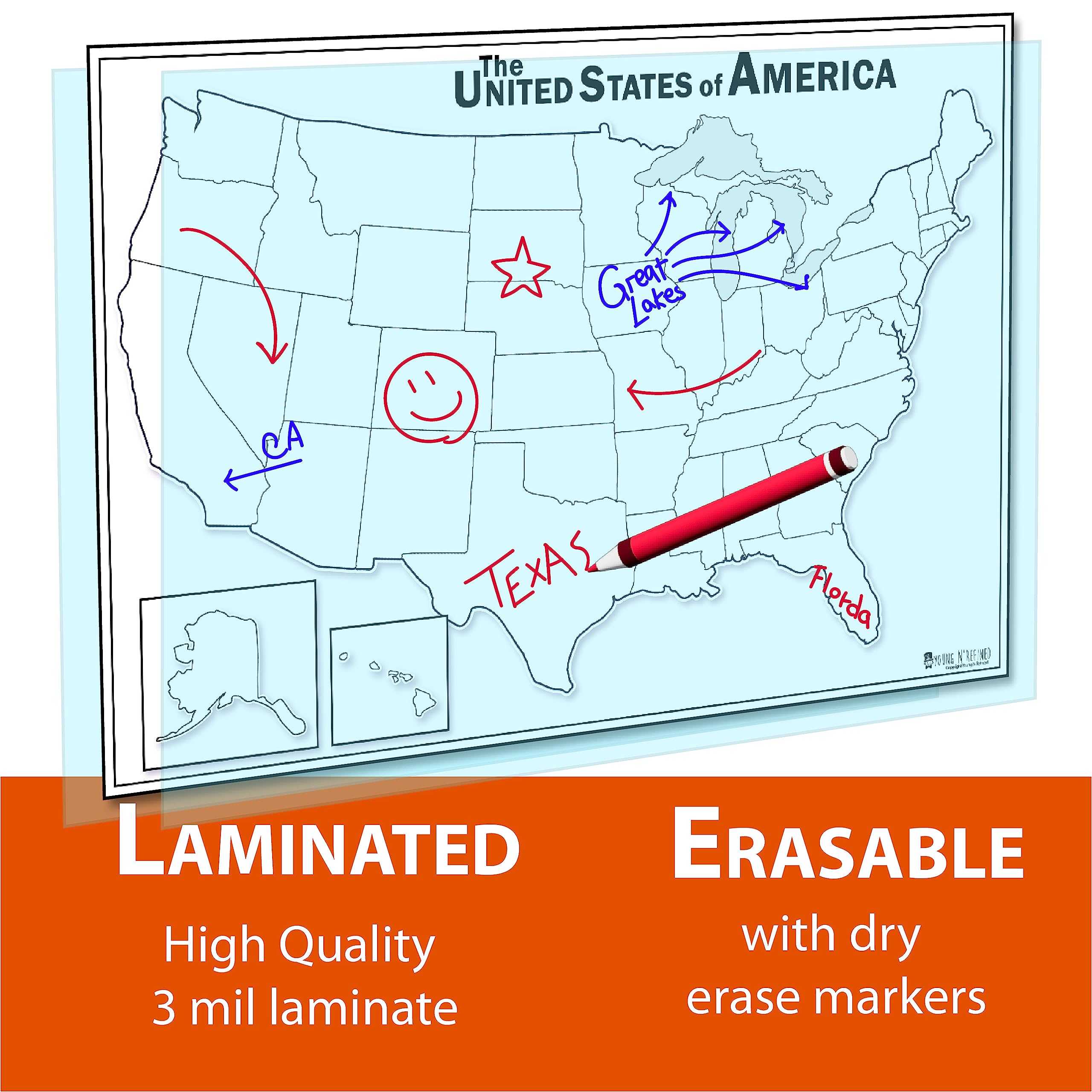 Amazon.com : Blank Map of USA Dry Erase(18x24) LAMINATED 50 states