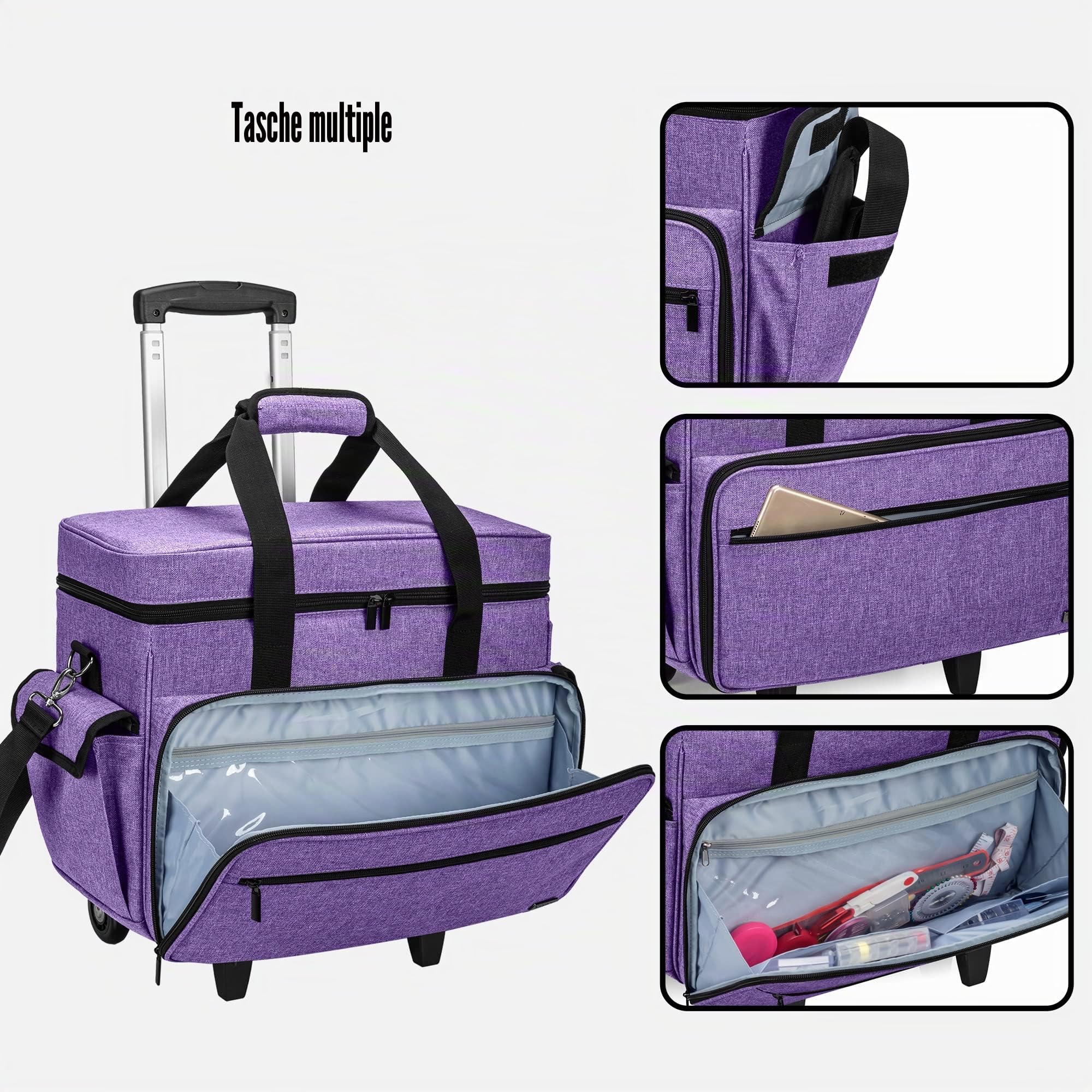 Teamoy Borsa Trolley per Macchina da Cucire, Trolley Staccabile con Pad di Supporto Inferiore, Compatibile con Singer, Brother e la Maggior Parte Delle Macchina da Cucire,