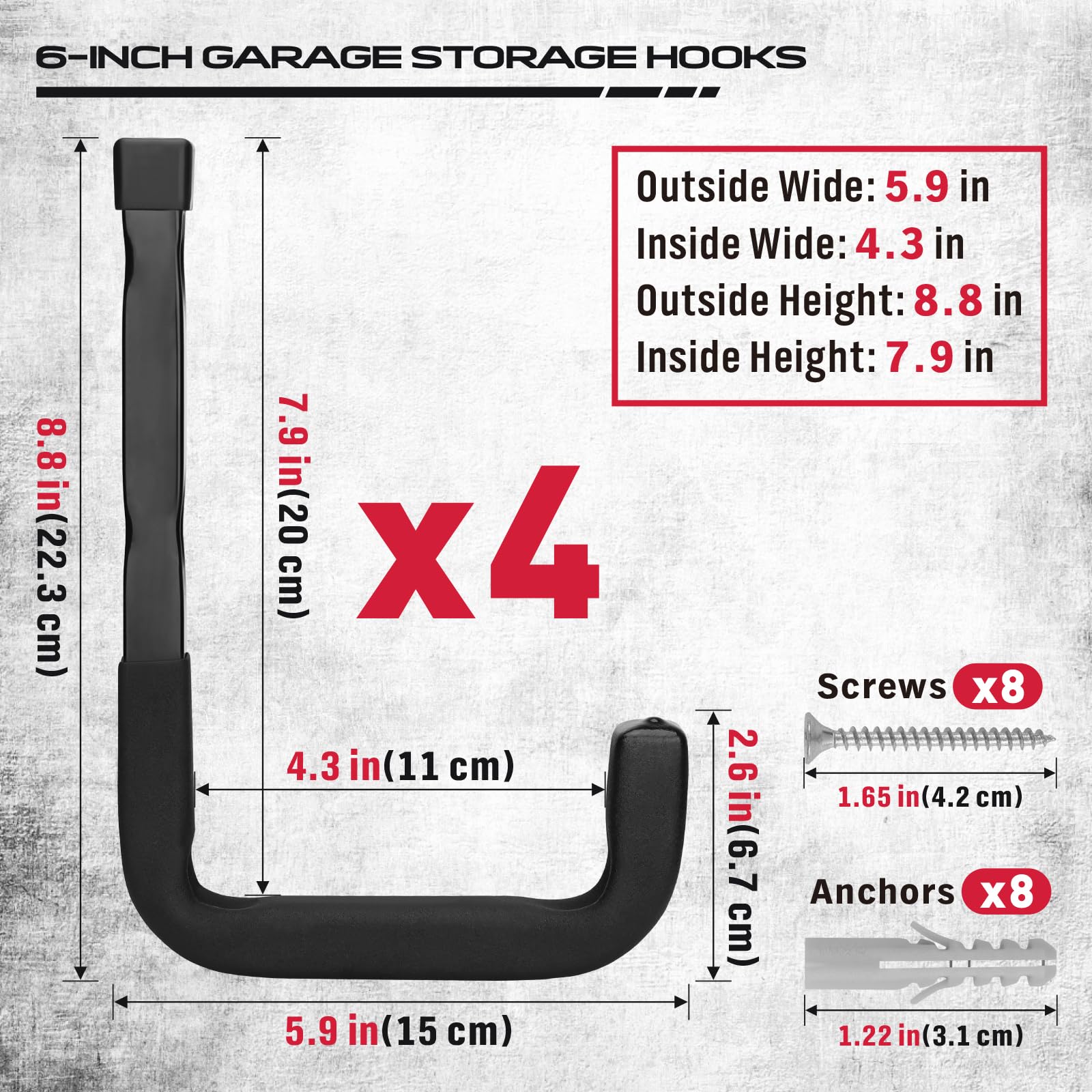 SEDY Heavy Duty Garage Storage Hook: 4-Piece 6
