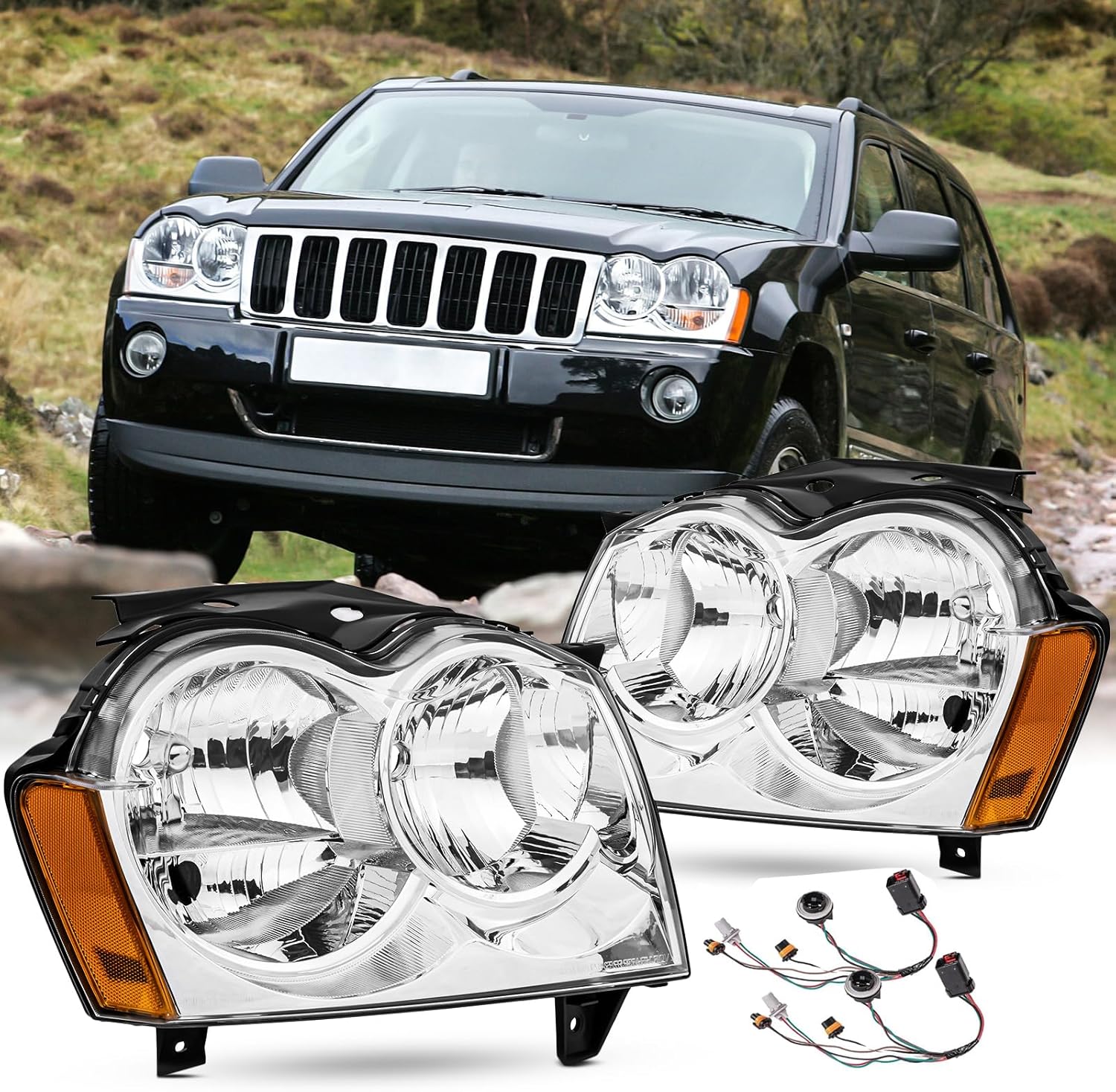 Aresparts Headlight Assembly Pair for 2005–2007 Jeep Grand Cherokee