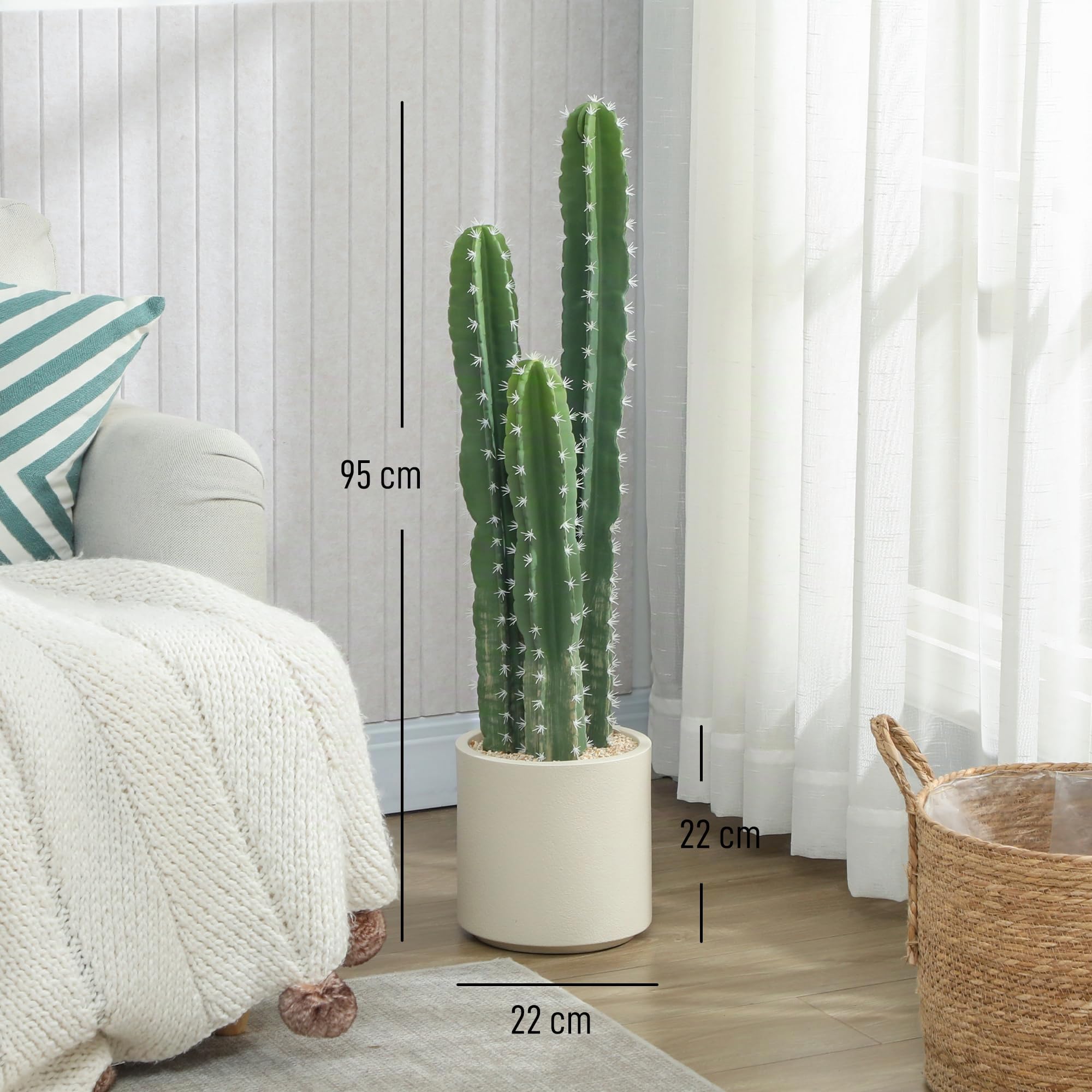 HOMCOM Pianta artificiale di cactus, grande 95 cm, piante artificiali in vaso, cactus a colonna, come vero cactus, decorazione per casa, ufficio, regali di inaugurazione della casa