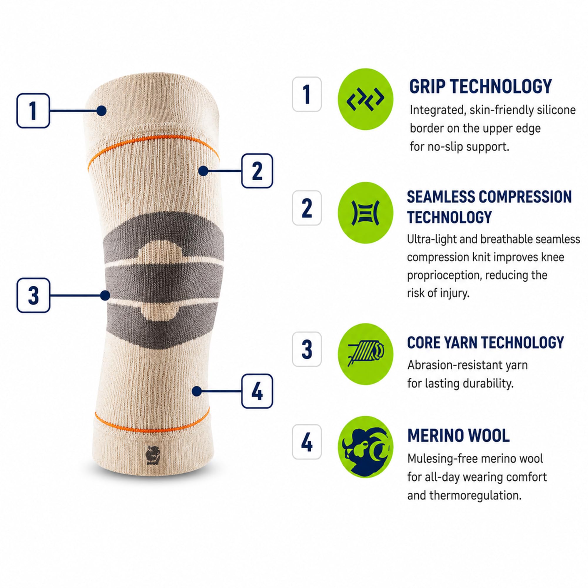 BAUERFEIND Ginocchiera per escursionismo "Outdoor Compression Knee Support", 1 ginocchiera unisex per attrezzatura da trekking, indossabile a destra e a sinistra, fascia da escursionismo con lana