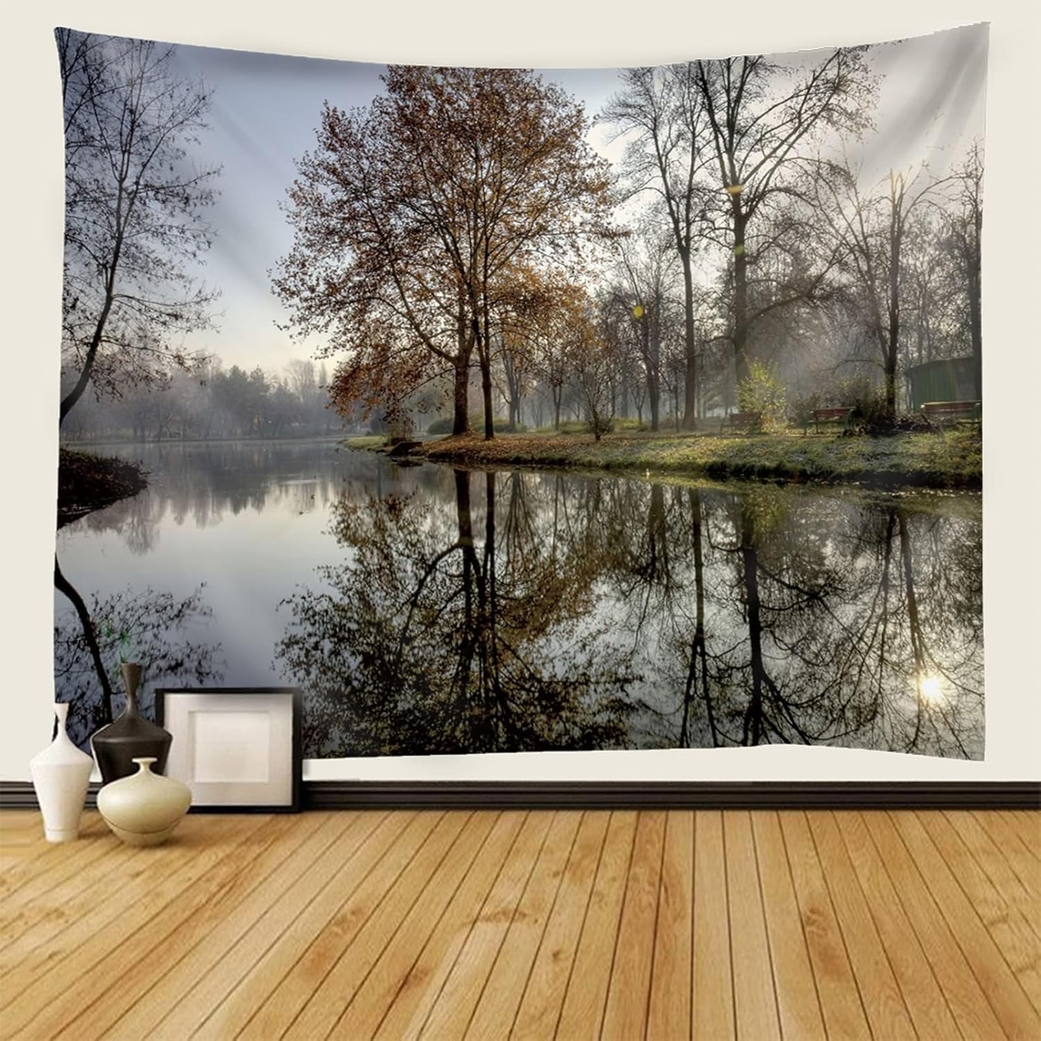 PUOJIEAT Gobelin ścienny Naturalny krajobraz ścienny widok na jezioro 3D gobeliny dekoracje ścienne tkanina z mikrofibry do domu salon sypialnia 240x260 cm 1112-GT