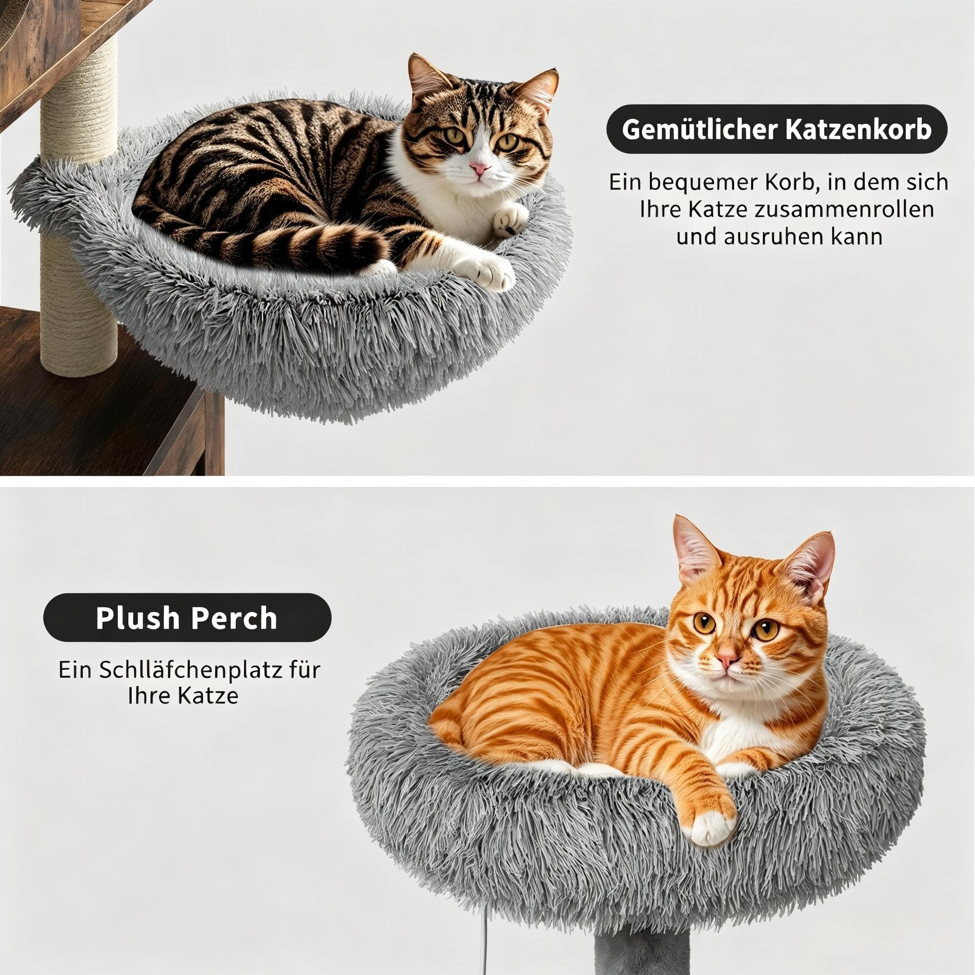 54,3" Katzenbaum mit Katzentoiletten-Schrank, 2-in-1 Kratzbaum mit Liegekorb und Plattform, Rustikales