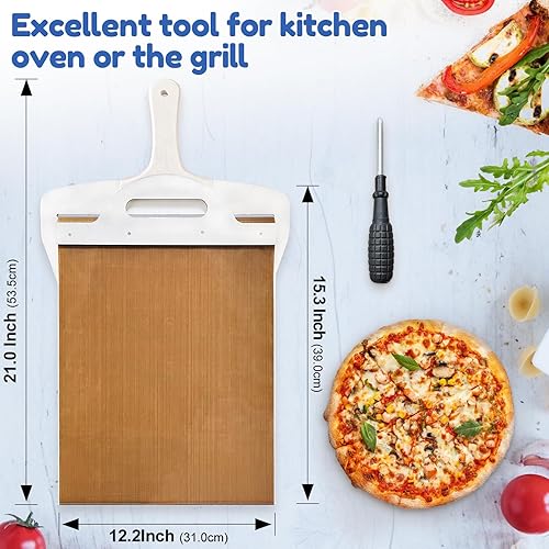 Miniatura 5 de Pala deslizante de pizza para masa de pizza de transferencia súper fácil, pala de pizza sin pegar con asa, pala mágica para pizza, peladura