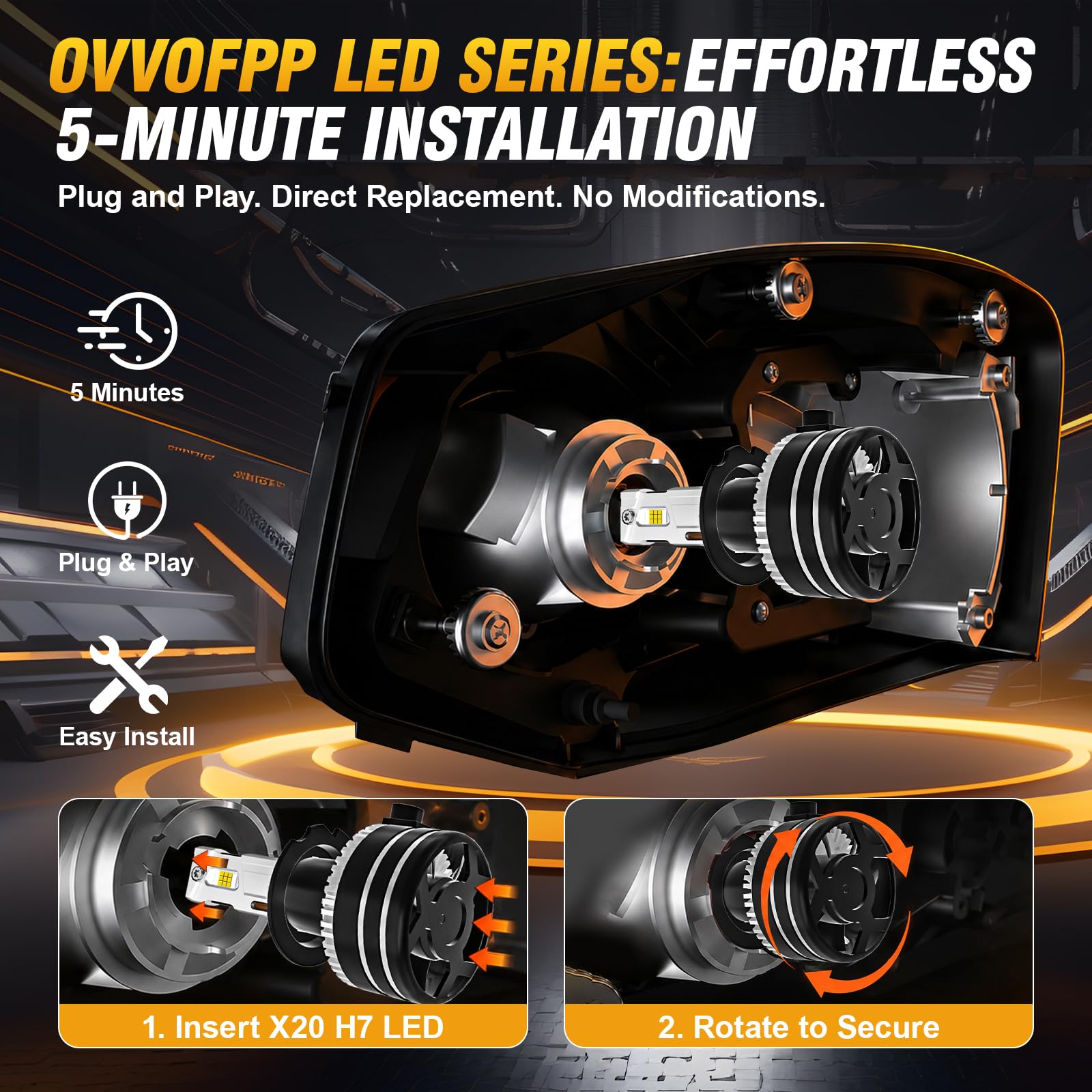 OVVOFPP Lampadina Led H7 220 W,48000 Lm,6500 K,Bianco,Ip68,10-40V