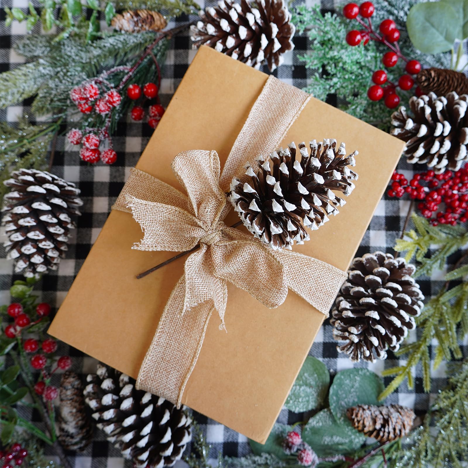 Winlyn 12 pigne satinate per pigne natalizie, con punta bianca, steli medi alti 20,6 cm, per albero di Natale, composizioni floreali, artigianato, ghirlande, matrimoni invernali