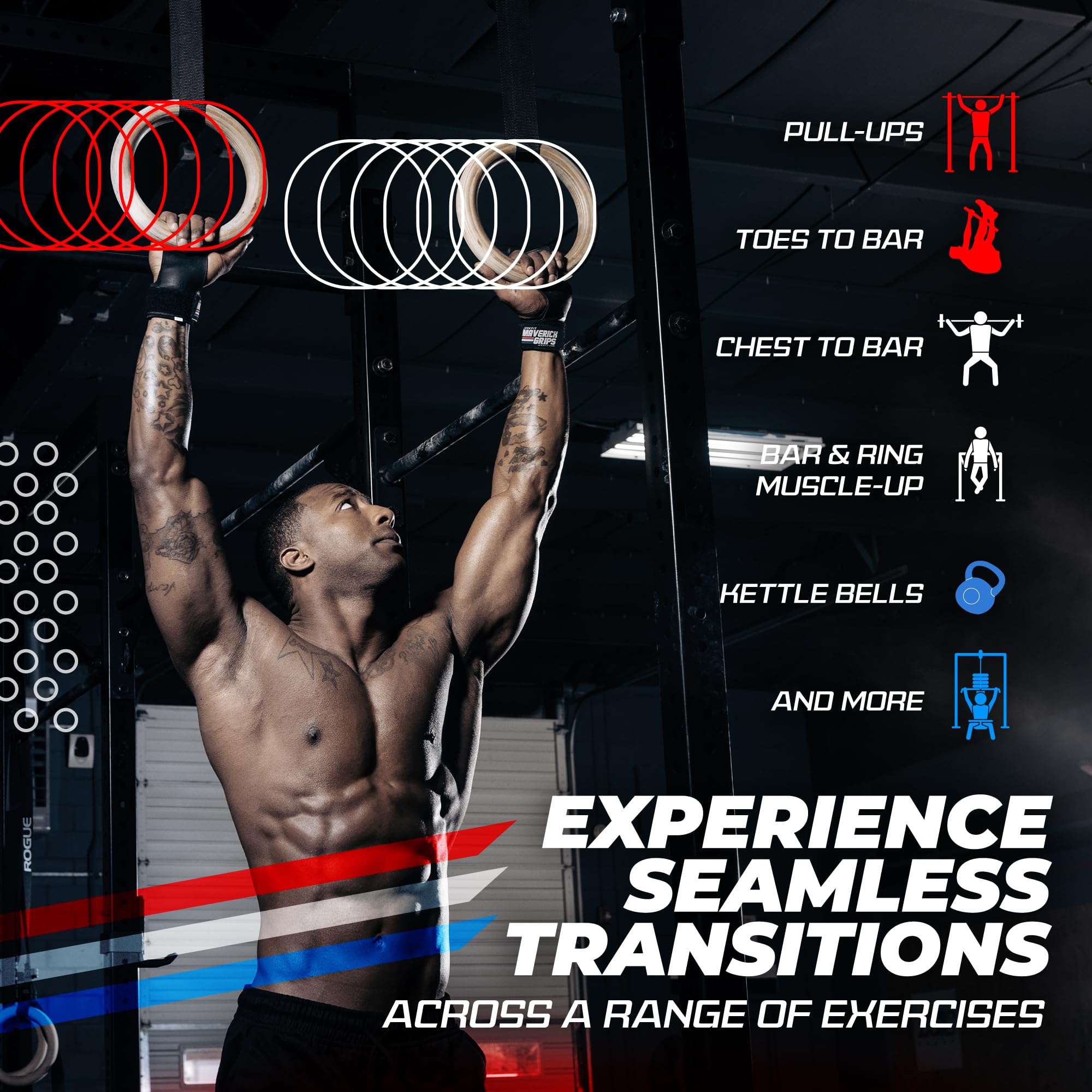 JerkFit Liberty Grips 2.0 - Fingerlose Gymnastikhandgriffe für Klimmzüge, Crosstraining, Gewichtheben, WODs und Calisthenics - Handschutz ohne Löcher zur Vermeidung von Rissen und Blasen