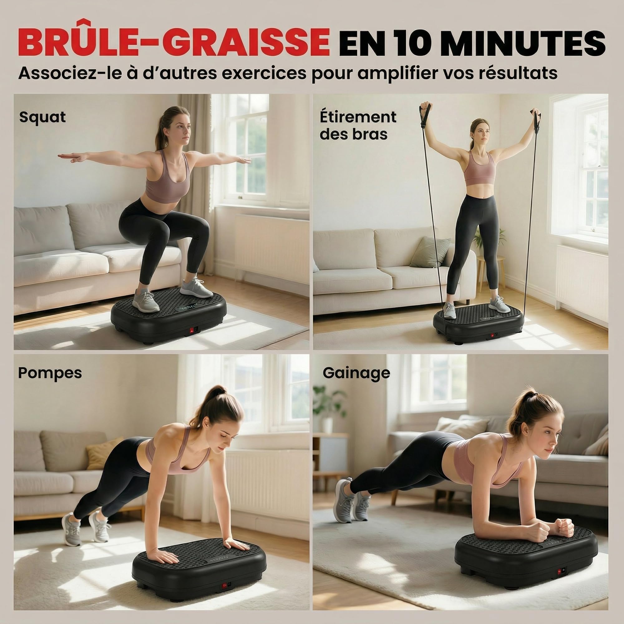 SPORTNOW Plateforme Vibrante Fitness 200W Appareil de Musculation et Minceur - Plaque Vibrante 120 Vitesse 5 Programmes Perte de Poids - 48cm Ultra-Mince Bandes de Résistance Maison Bureau, Noir