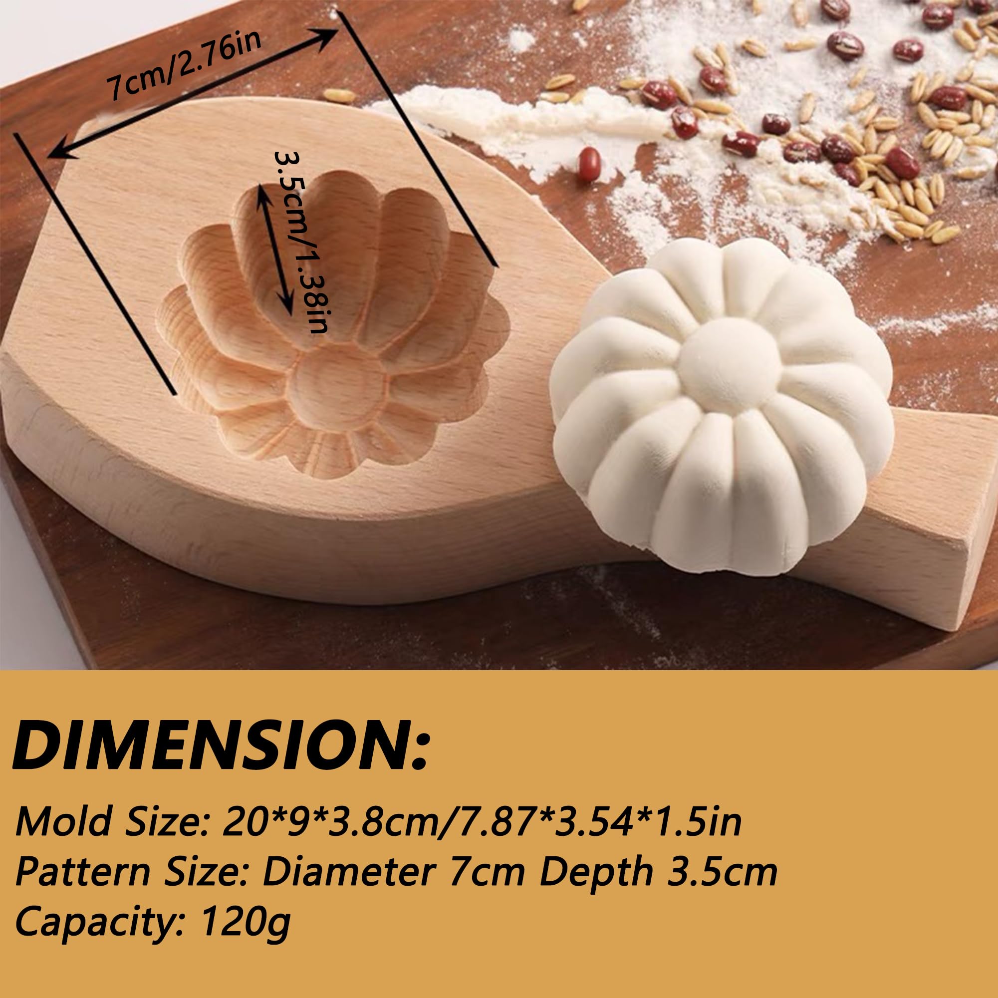 Wooden Moon Cake Pastry Mold: Household 3D Flower Cookie Stamp Household Baking Tool, Handmade Pie Mold Press Molds for DIY Baking Pumpkin Pie Steam Bun Diy Tools Fall Decor (Flower A1)