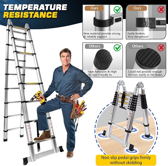 16.5FT A-Frame Telescoping Ladder,Multi Position Ladder with Stabilizer bar
