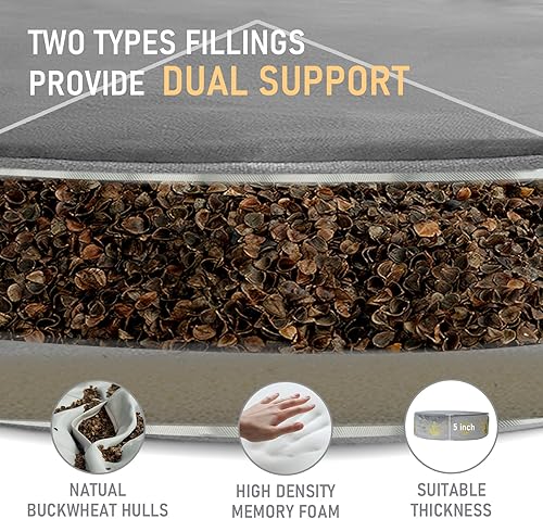 Miniatura 5 de MEREZA Cojín de meditación, almohadas de yoga de 5 pulgadas de grosor para sentarse en el suelo con alforfón para yoga, funda de terciopelo lavable