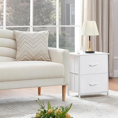 Miniatura 8 de Somdot Mesita de noche, cómoda pequeña para dormitorio con 2 cajones, mesita de noche, mesa auxiliar con contenedores de tela para dormitorio,