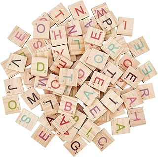 OLYCRAFT 300PCS Colorful Wood Letter Tiles A-Z Capital Letters Wood Colorful Scrabble Tiles Letter Tiles Wood Pieces for Making Alphabet Coasters and Scrabble Crossword Domino