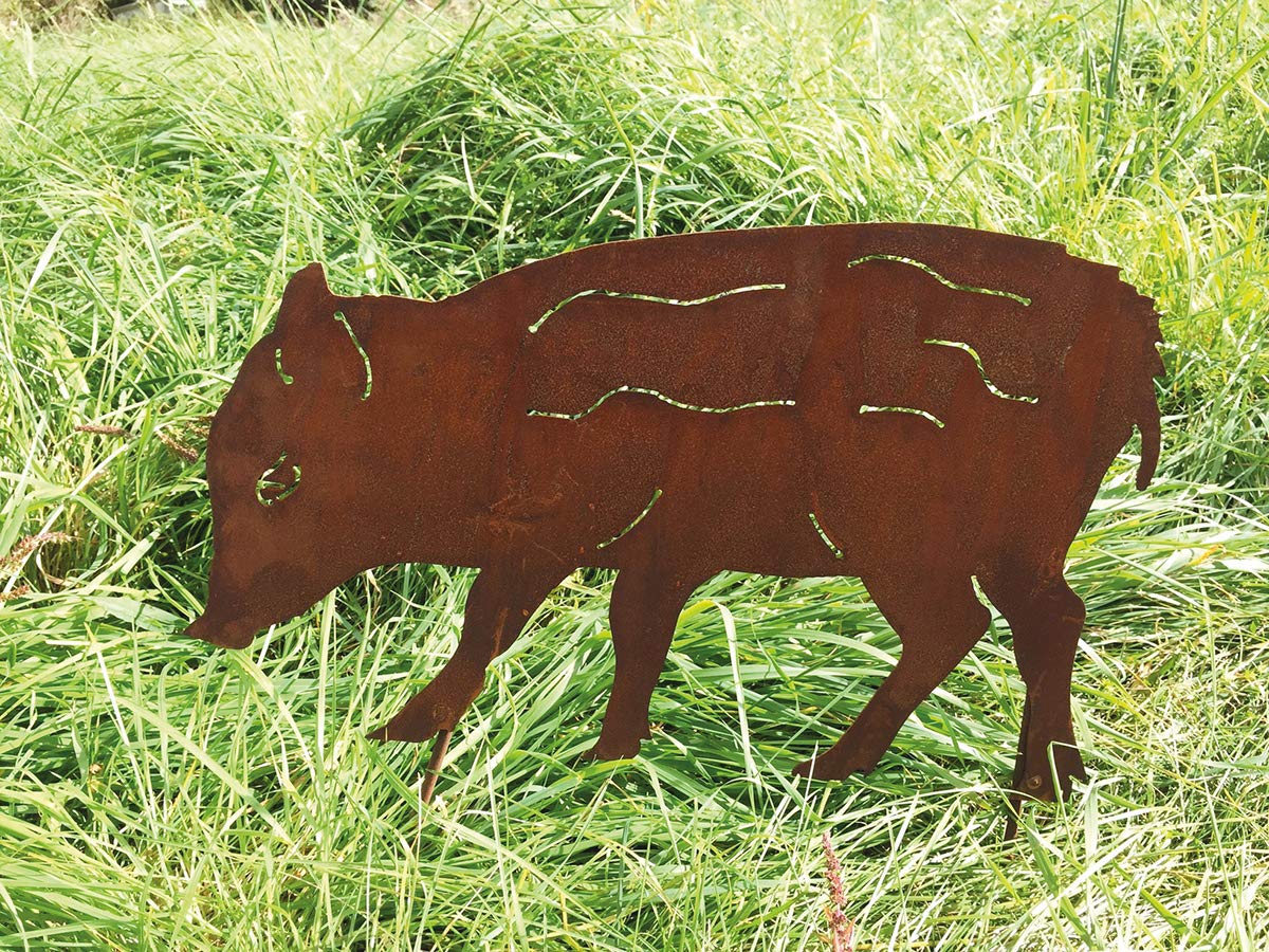 2er Set Frischlinge 30cm hoch zum Stecken Wildschwein Edelrost Rost Metall Rostfigur Wald Jagd Tier Herbst + Original Pflegeanleitung von Steinfigurenwelt