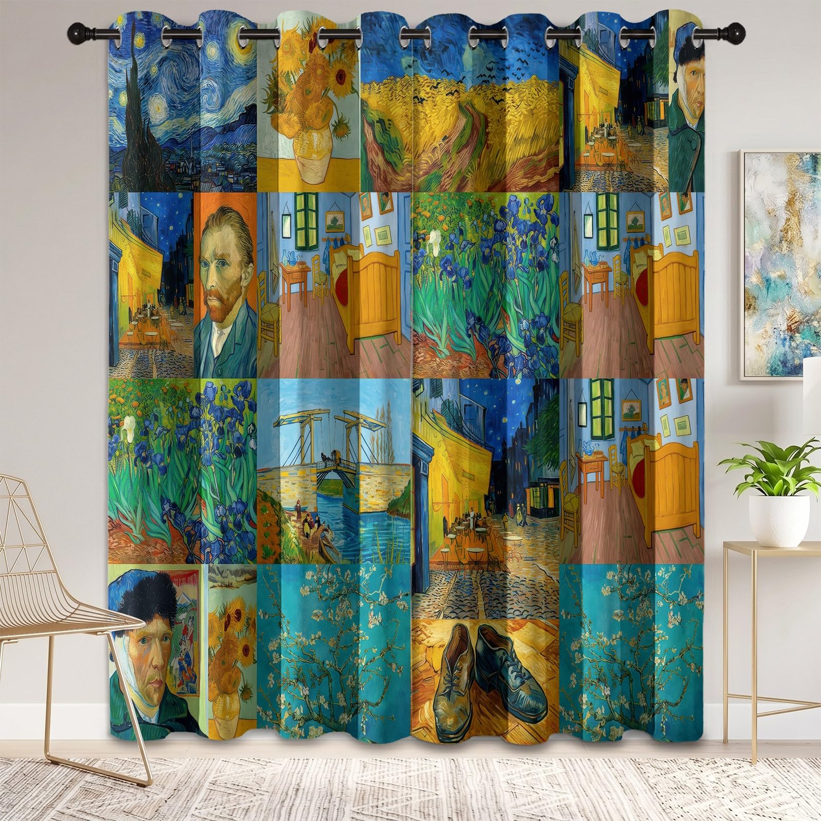 Vintage Ölgemälde Vorhänge Verdunkelungsvorhang H245 x B100 cm 2er Set