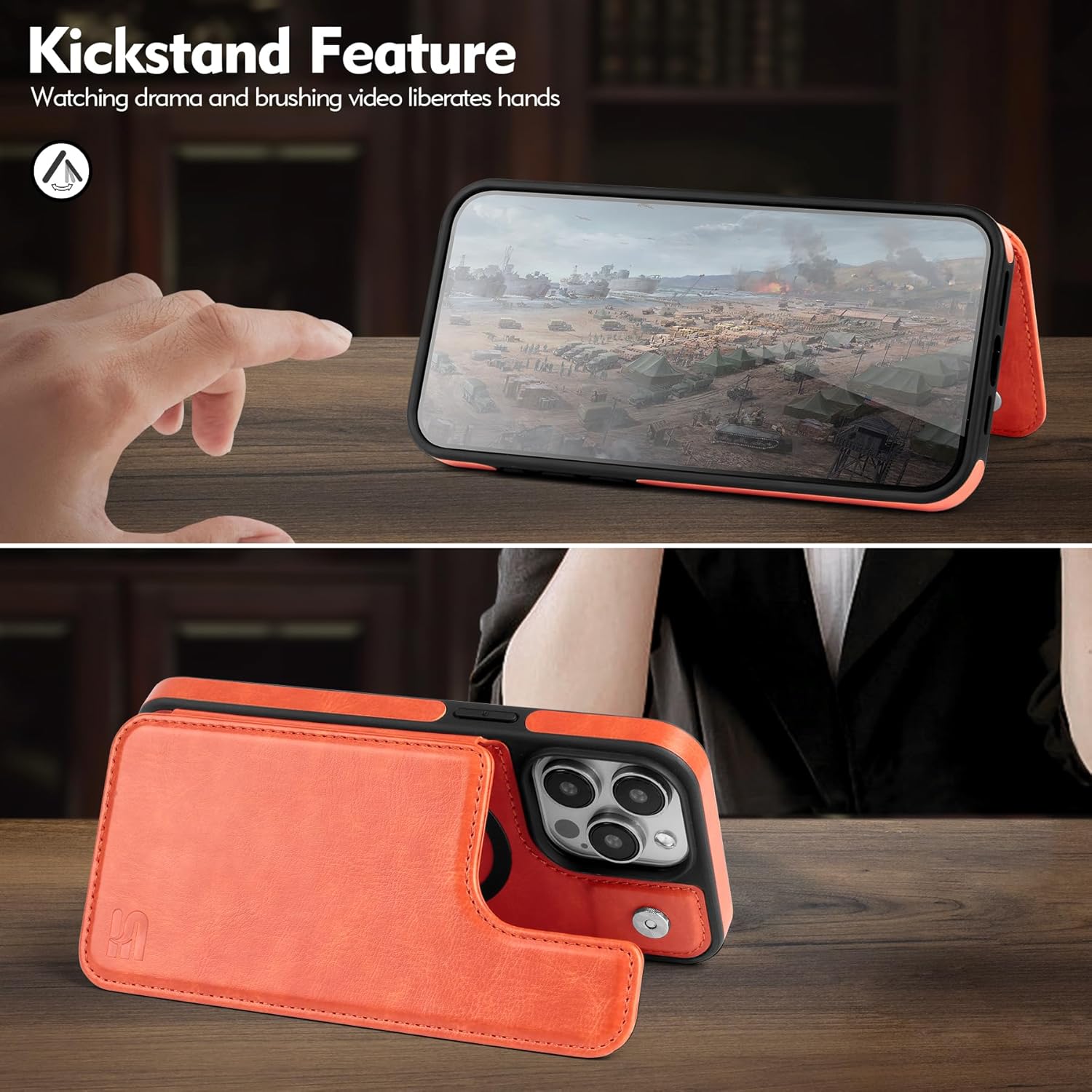 for iPhone 12 Pro Max Wallet Case with Card Holder Compatible with Magsafe Kickstand RFID Blocking Flip Cover Credit Card Slots PU Leather Men Women Phone Case for Apple 12 ProMax,Orange - Image 6