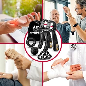 FitBeast Hand Grip Strengthener Workout Kit (5 Pack), 2 Forearm Grip Adjustable Resistance Hand Gripper, Finger Stretcher, Grip Trainer & Stress Relief Grip Ball for Athletes