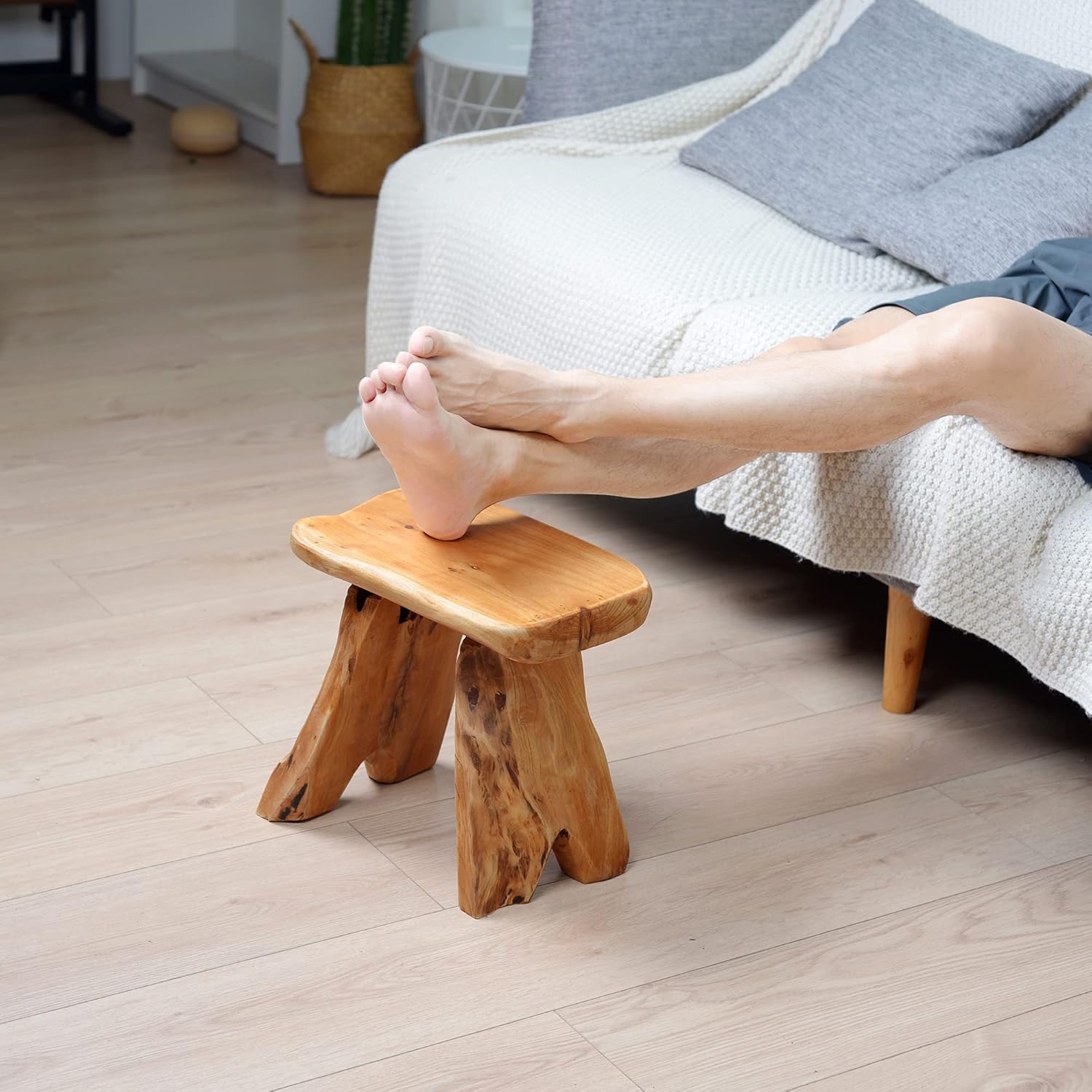 Cedar Wood Stump Outdoor/Indoor Side Table,Garden Stool End Table,Little Wooden Plant Stool,Small Wood Seat Stool, wood stool-3, Light Brown