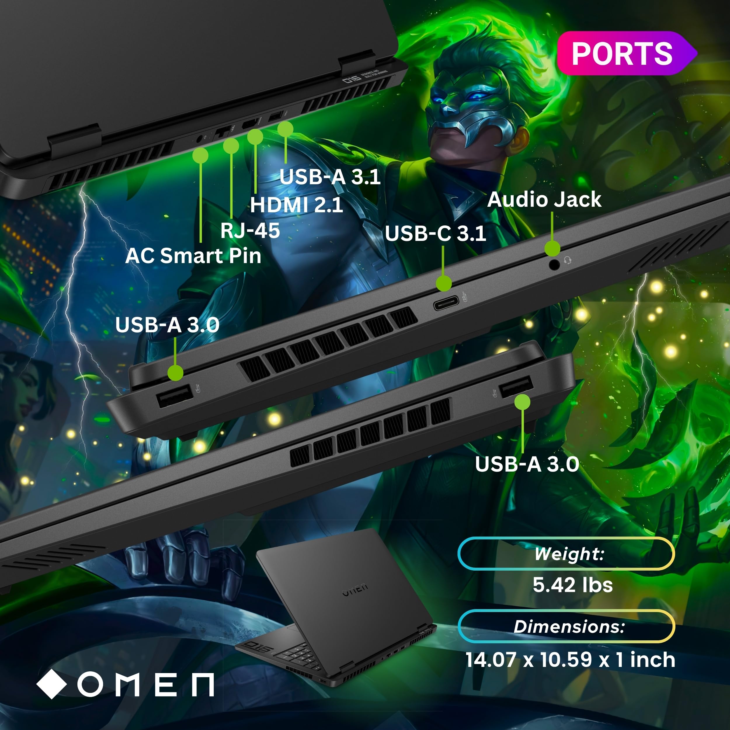 HP OMEN 16 Laptop gamingowy 144 Hz, wyświetlacz 2K, Ryzen 9 8940HX(>i9-13900H, 5,3 GHz), GeForce RTX 5060, podświetlana klawiatura RGB, Copilot+ PC, obsługa VR, WiFi 6E, Windows 11 Pro, czarny (32 GB