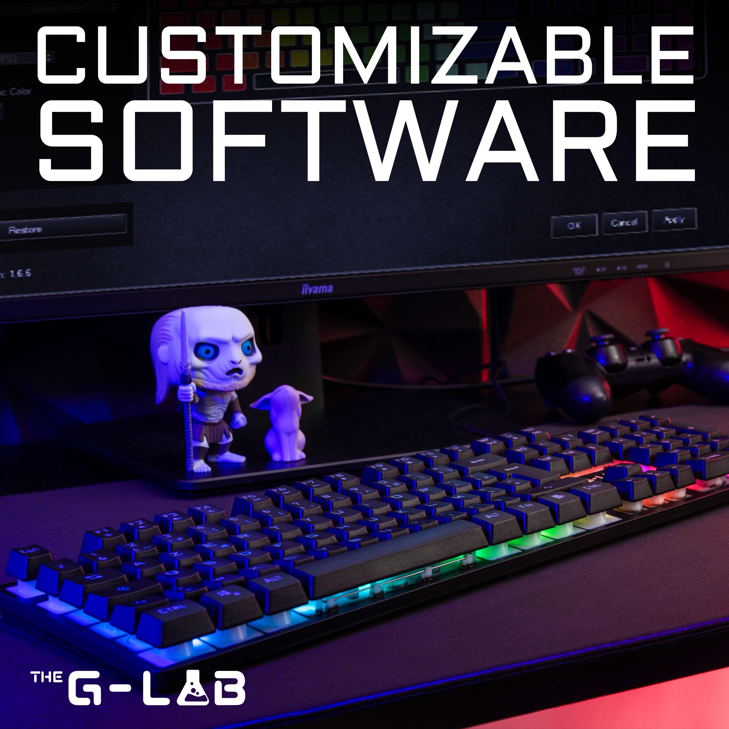 THE G-LAB Keyz Caesium - Teclado Gamer con Cable USB - Retroiluminación RGB LED, Teclado Gamer Sensación mecánica, 19 Teclas antighosting, Duradero - PC/PS4/PS5/XBOX - Diseño AZERTY francés