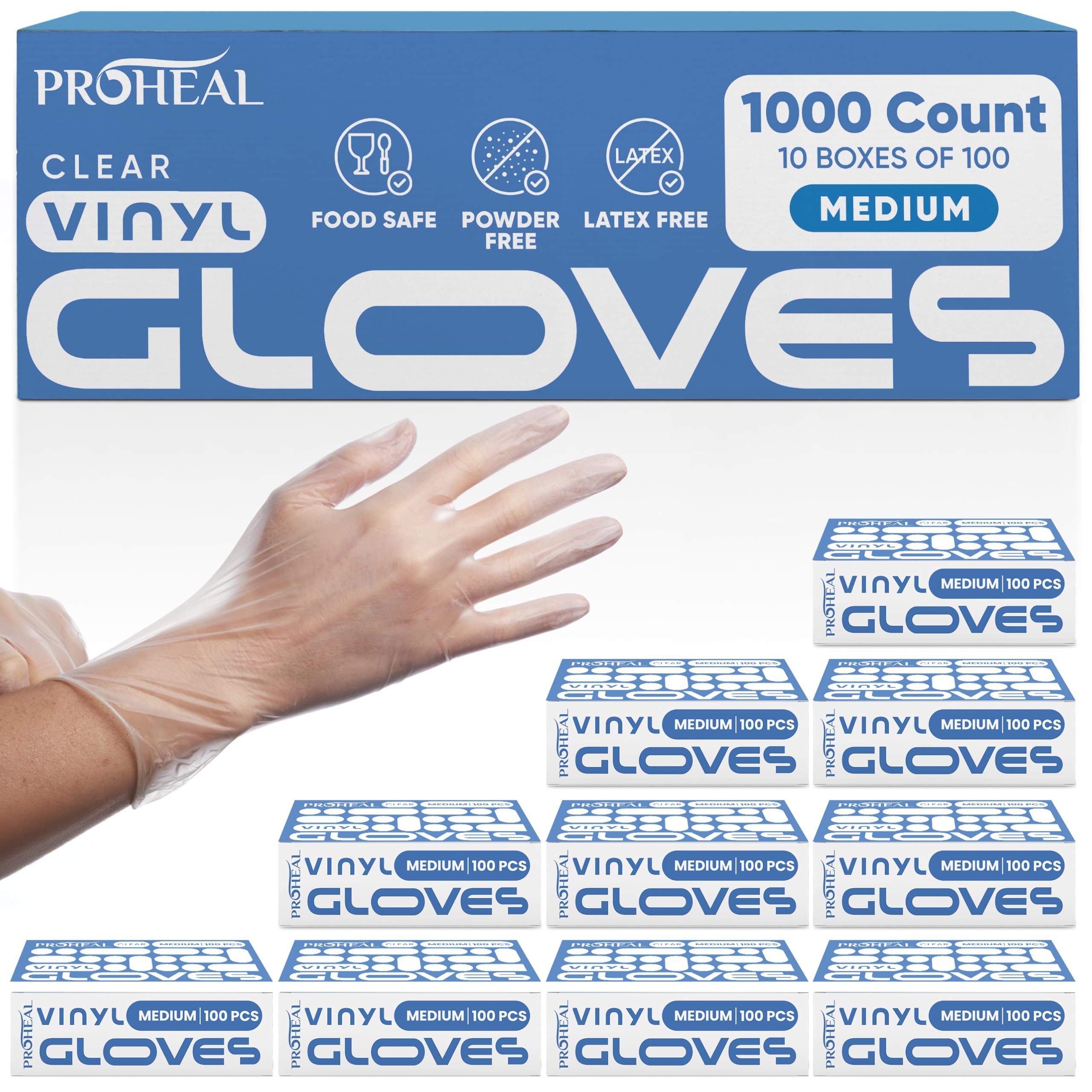 Guantes desechables de vinilo medianos, 1000 unidades, transparentes, aptos para alimentos, cocina y limpieza del hogar, guantes de cocina sin polvo y sin látex para preparación de comidas y servicio