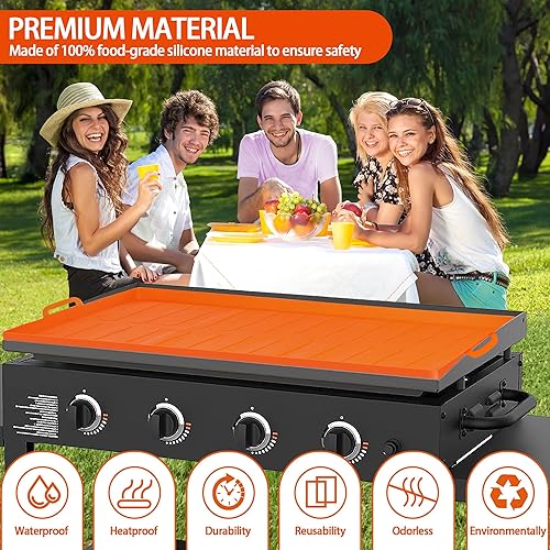 Miniatura 2 de FOCHIER F Alfombrilla de silicona para parrilla de 36 pulgadas con asa para Blackstone resistente de grado alimenticio para todas las estaciones,