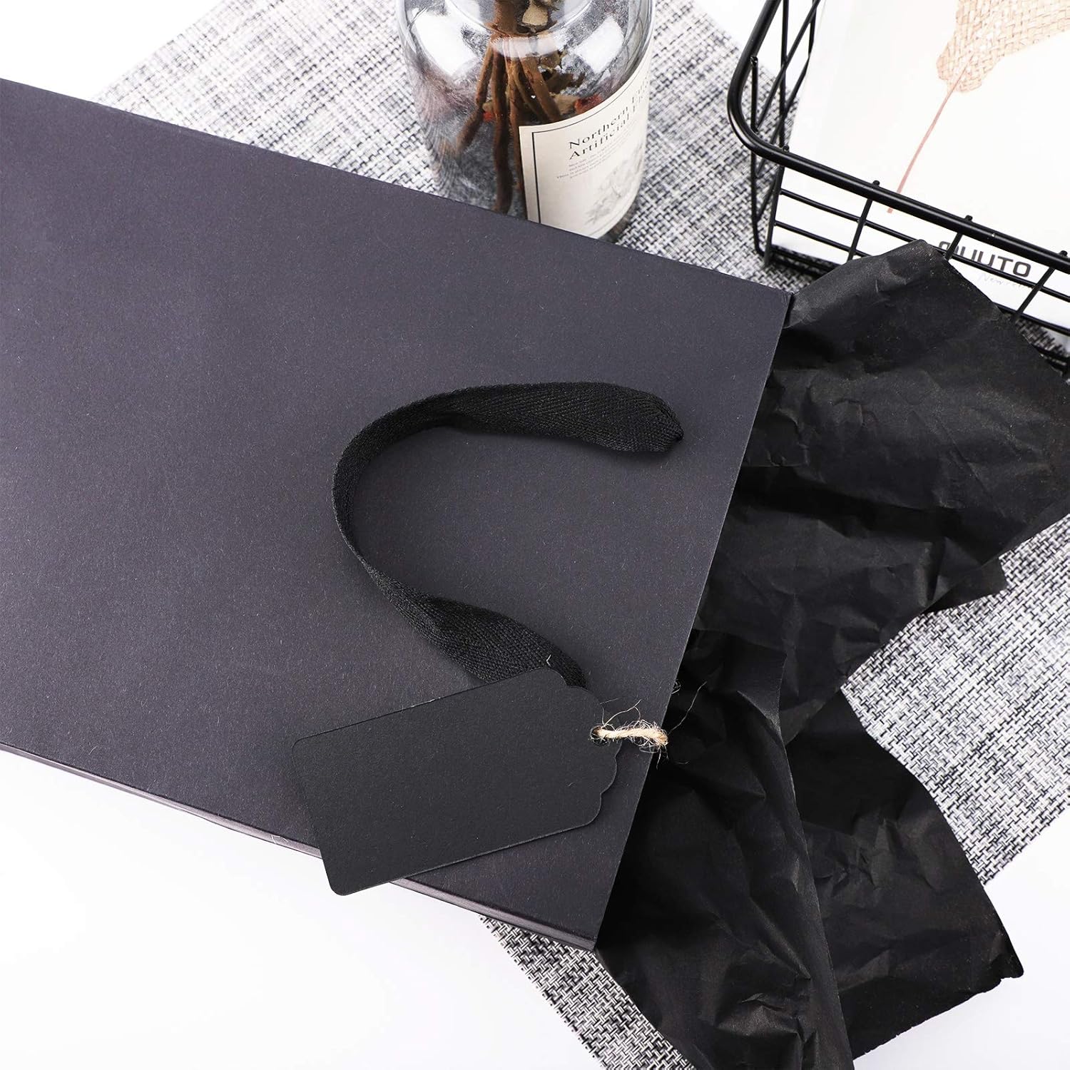 Bеѕt Dеаl Kraft Paper Bags & Tags & Tissue Paper, EUSOAR Gift Wrapping 3in1 Package, 7.8 x 3.9 x 11.0 Kraft Bags 20pcs, Tissue Paper 100pcs, Kraft Tags 100pcs, Kraft Bags, Tags, Tissue for Party Favor-Black