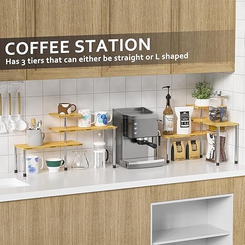 Miniatura 4 de Organizador de encimera, estante esquinero móvil de 3 niveles para encimera de cocina, baño, estante de especias de bambú, área de café, estante de