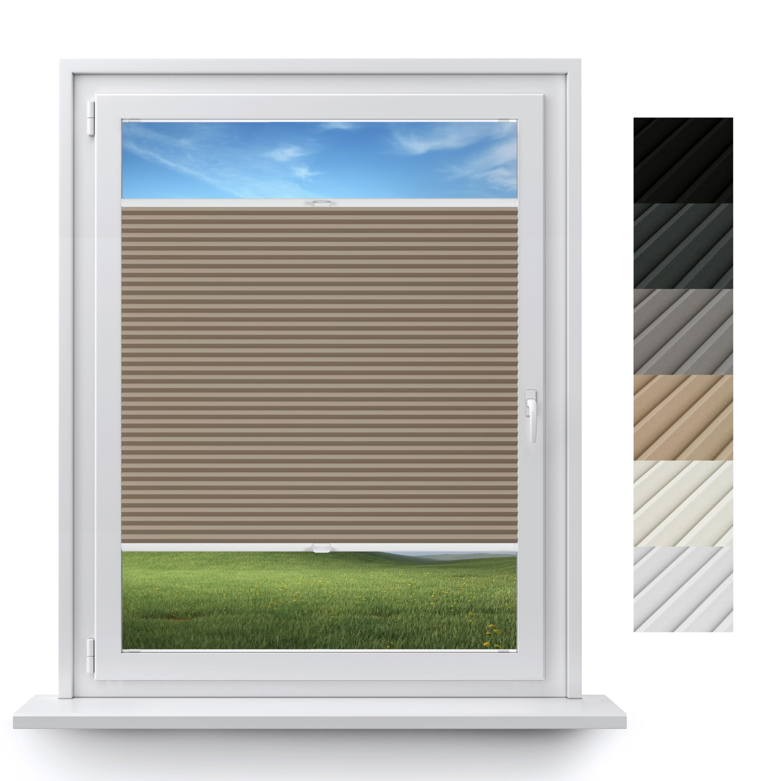 Concept Blinds Blackout Customised Pleated Shades - Blackout Fabric - Made-to-Measure Window Blinds - Easy Installation WITH DRILLING - Width 30–170cm x Height 20-240cm