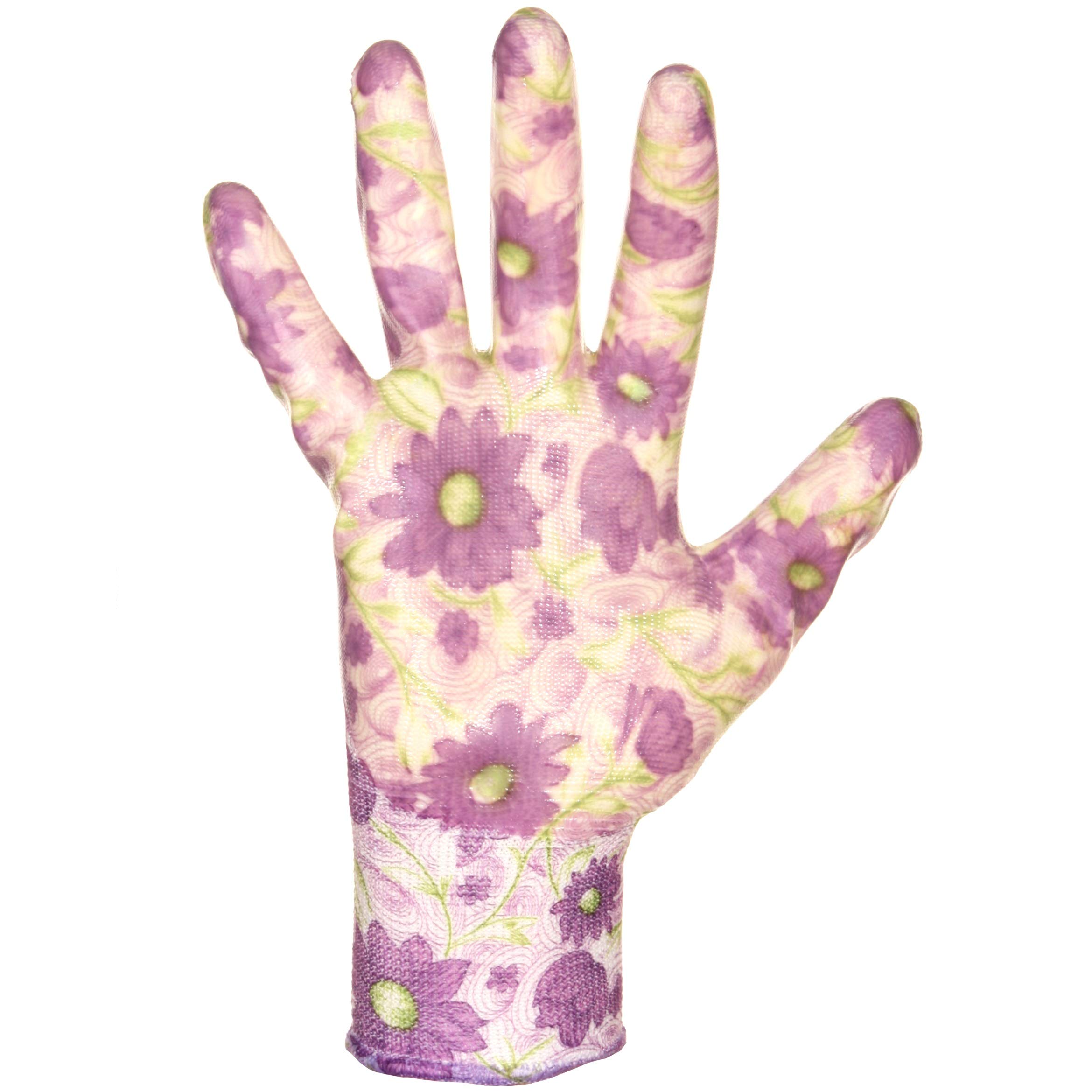 FLOWER Hermosos guantes de trabajo antideslizantes para mujeres, niñas, guantes de jardín, EN 420 Cat. I, guantes de montaje, Sin costuras, nitrilo (60 Pares, 7 S/M)
