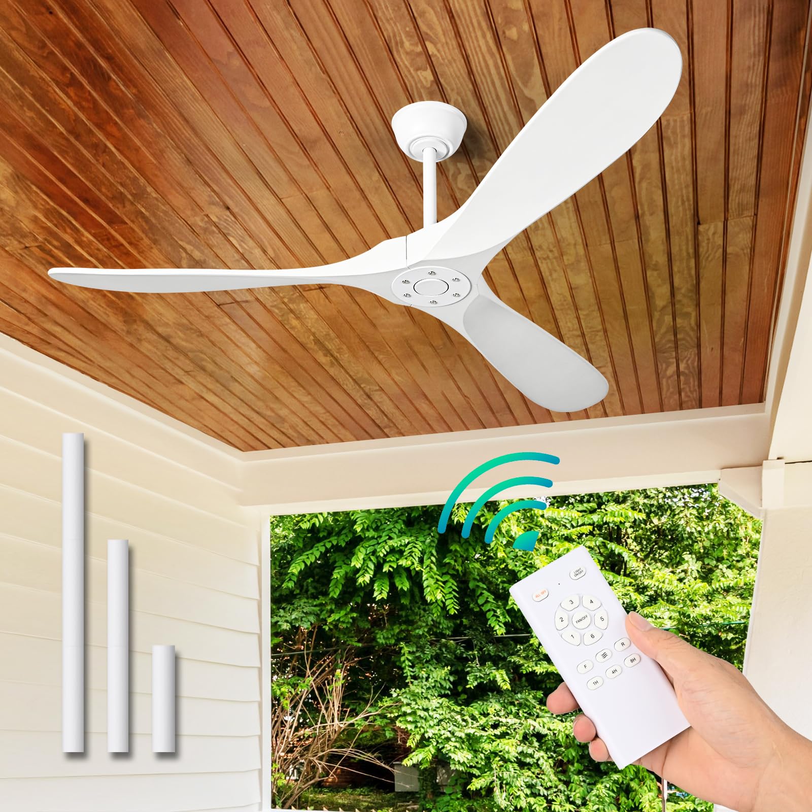 not fox② YKXONFA Solid Wood Ceiling Fans Without Light, 72 inch Real