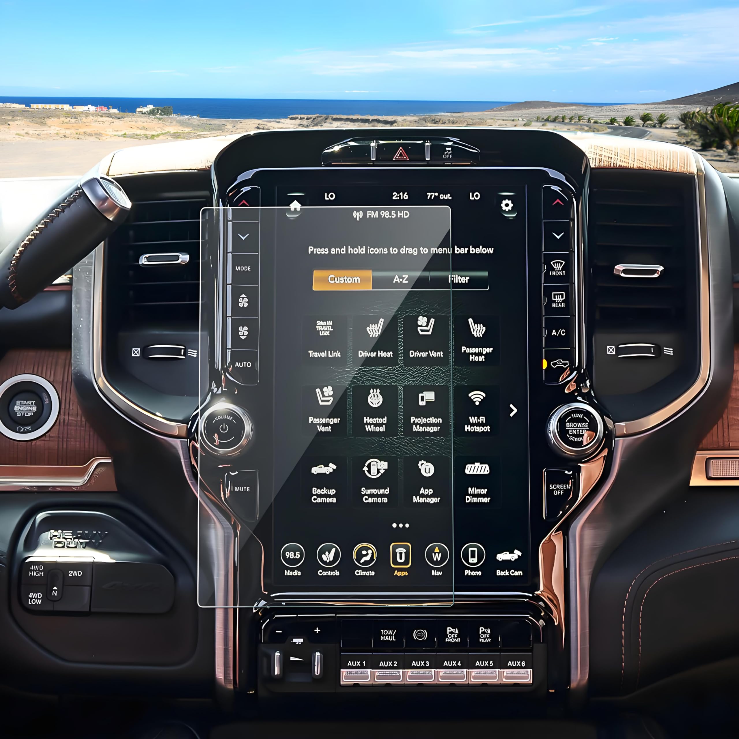 Anti-Glare Matte Screen Protector for 2019-2025 2026 Ram 1500/2500/3500 (Laramie/Rebel/RHO/Limited/TRX) 12-inch Touchscreen, 9H Tempered Glass 2025 Ram Trucks Accessories Anti-Fingerprint 12"