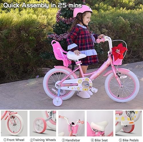 Miniatura 6 de Glerc Maggie Girls Bike, 12-20 Inch Kids Bike for 2-13 Years Old Children, Princess Style Kids Bicycle with Doll-Seat & Basket & Training Wheels,