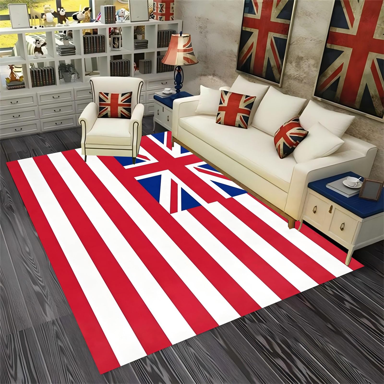 AOESELN Union Jack Area Rug 60x110cm Non-Slip Washable Union Flag Rug Soft Stain-Resistant Durable Union Jack Carpet Retro Design Rugs for Living Room Perfect for Home Decor