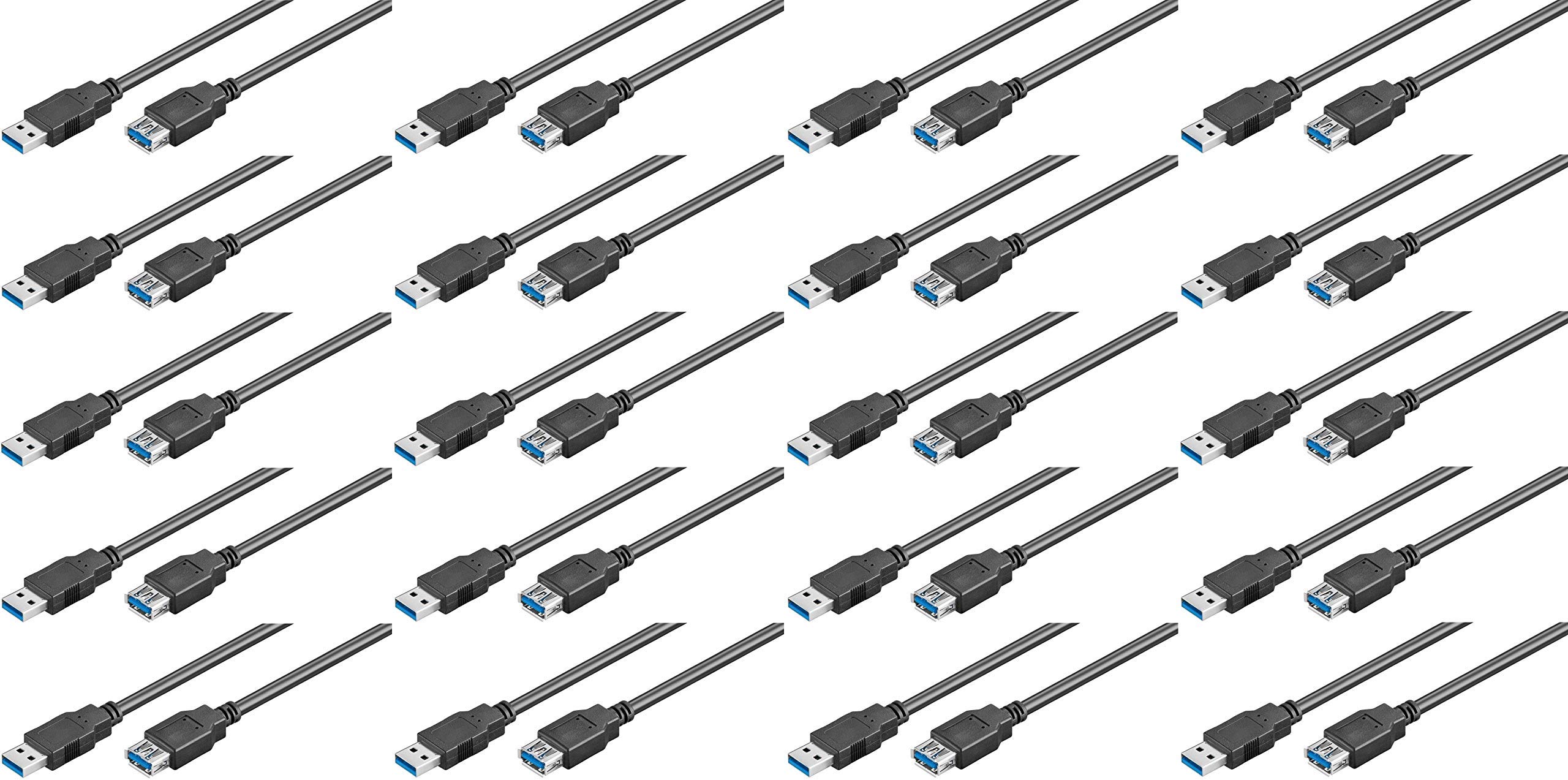 20er Set WireThinX Verlängerung USB 3.0 Kabel Stecker A an Buchse A, schwarz, 5,0 m