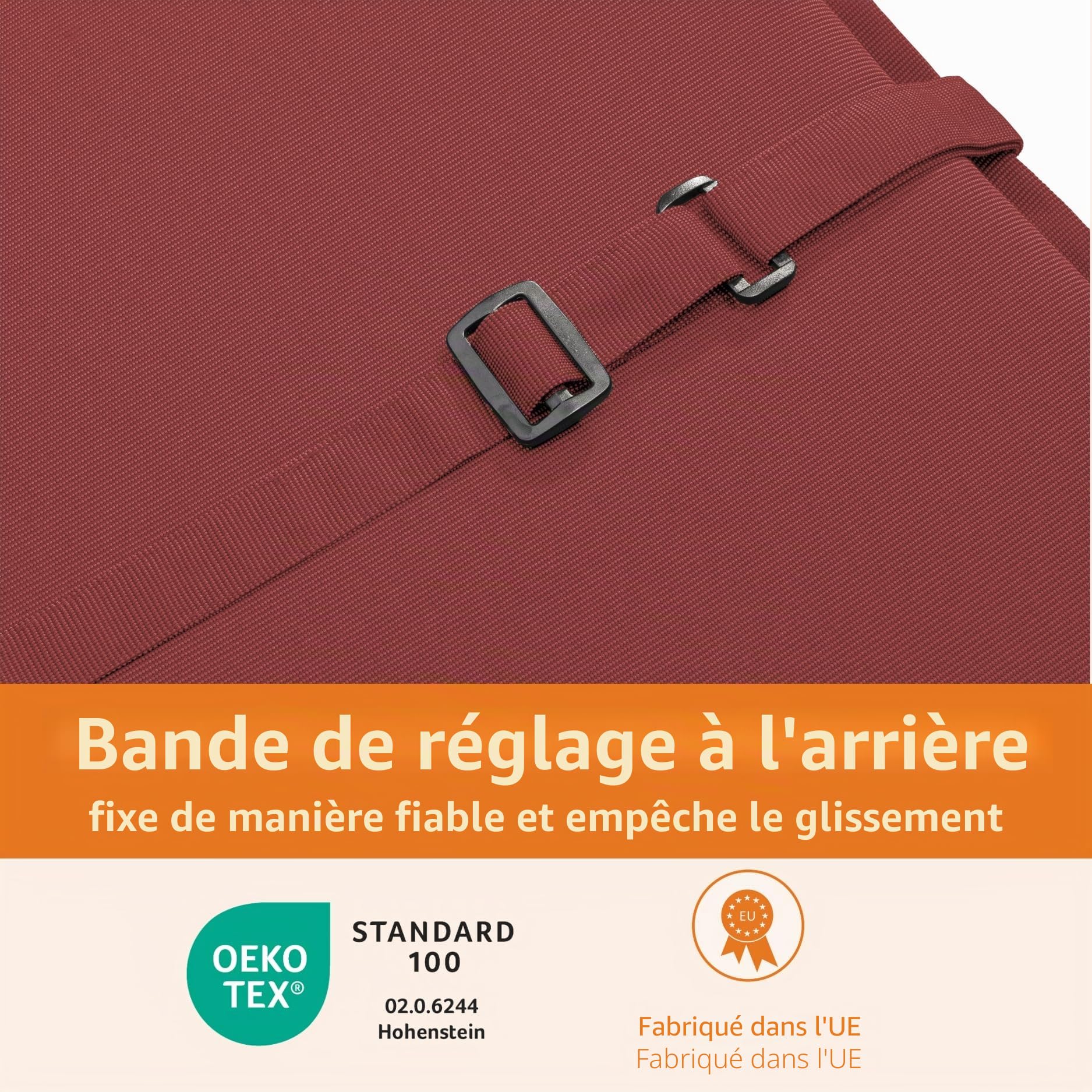 sleepling 193927 Lot de 2 Coussins d'extérieur pour Fauteuil à Dossier | Chaise de Jardin | Chaise de terrasse | Fabriqué en UE | Bande de réglage | Housse Amovible et Lavable, 120 x 50 x 6 cm, Rouge