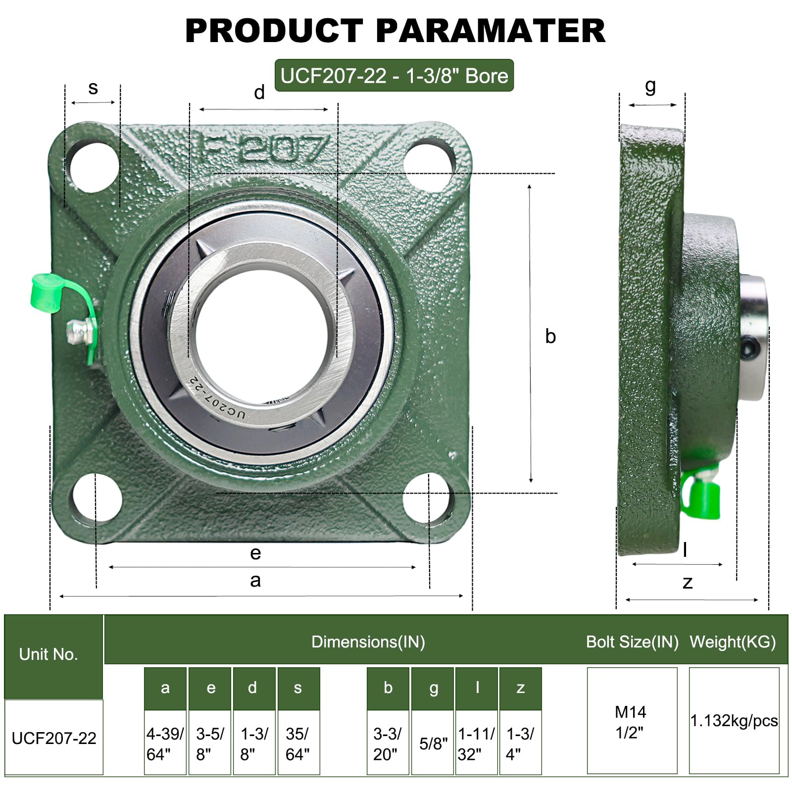 UCF207-22 Pillow Block Bearing - 2 Pack -2