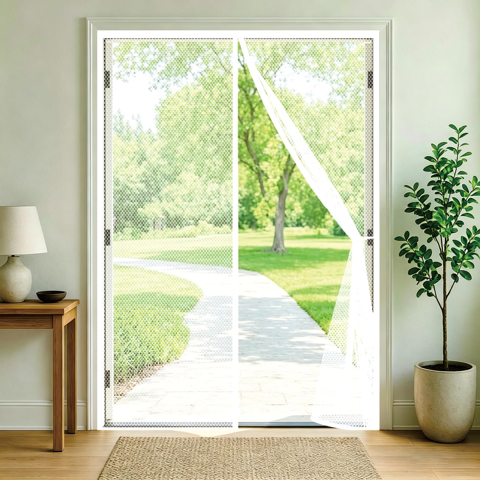 Rideau moustiquaire aimanté blanc 141x256 cm pour couloirs et grandes portes