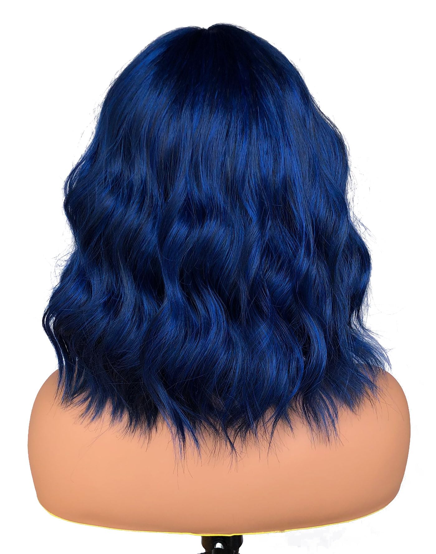 ISAMY Short Bob Wigs With Air Bangs Shoulder Length Women's Wig Bob Curly Wavy Synthetic Cosplay Wig for Girls Daily Use Colorful Wigs (Blue) - Image 4