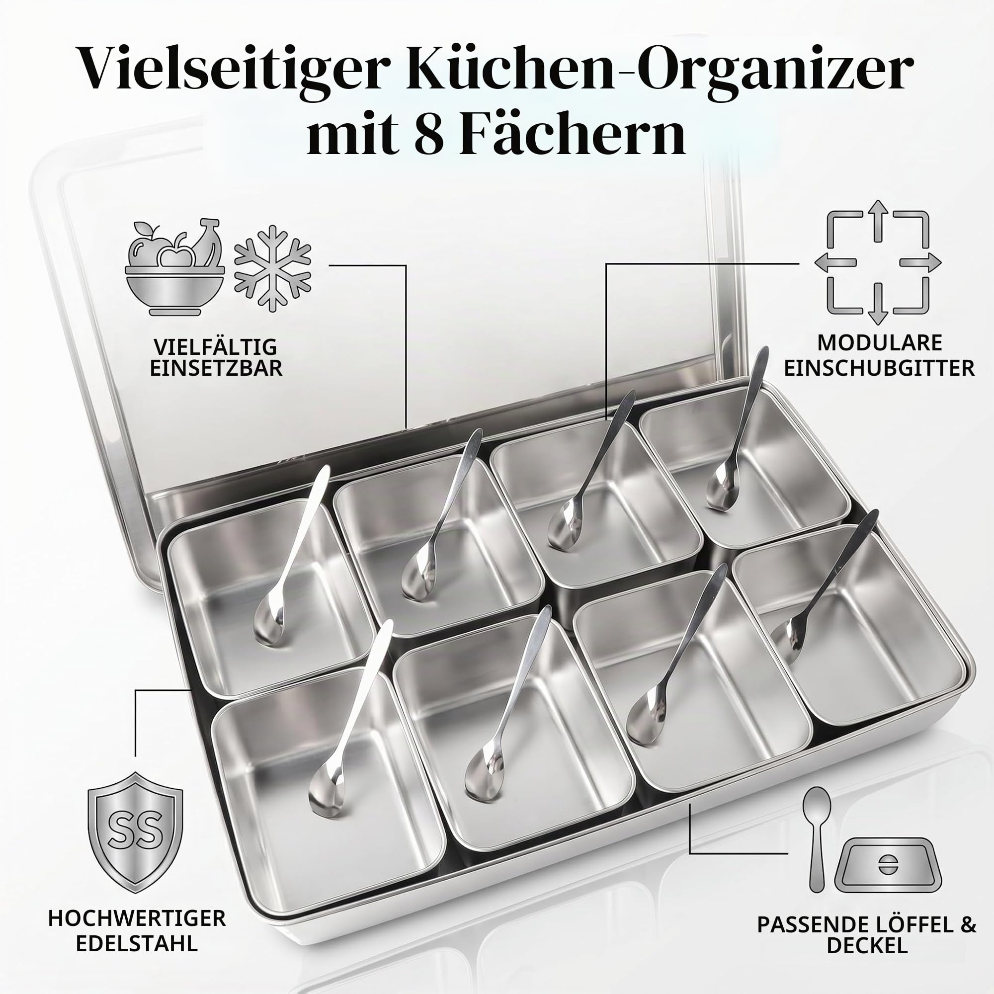 Fdit 8 Raster Aluminium-Legierung Gewürzbox, Gewürzbehälter Gewürzglas Küchenutensilien für Gewürze, Snacks, Mehl, Trockenwaren, Obst
