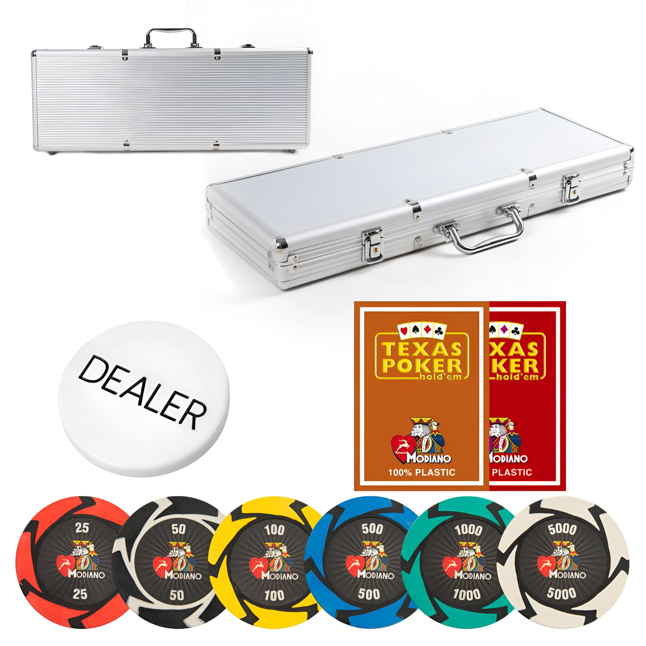 Swirl Modiano Poker Chips Set | Clay Poker Chips for Professional Poker Games | Ideal for Tournaments, Casino Nights & Home Parties 500 Pieces, Clay, 40 MM, 14gms