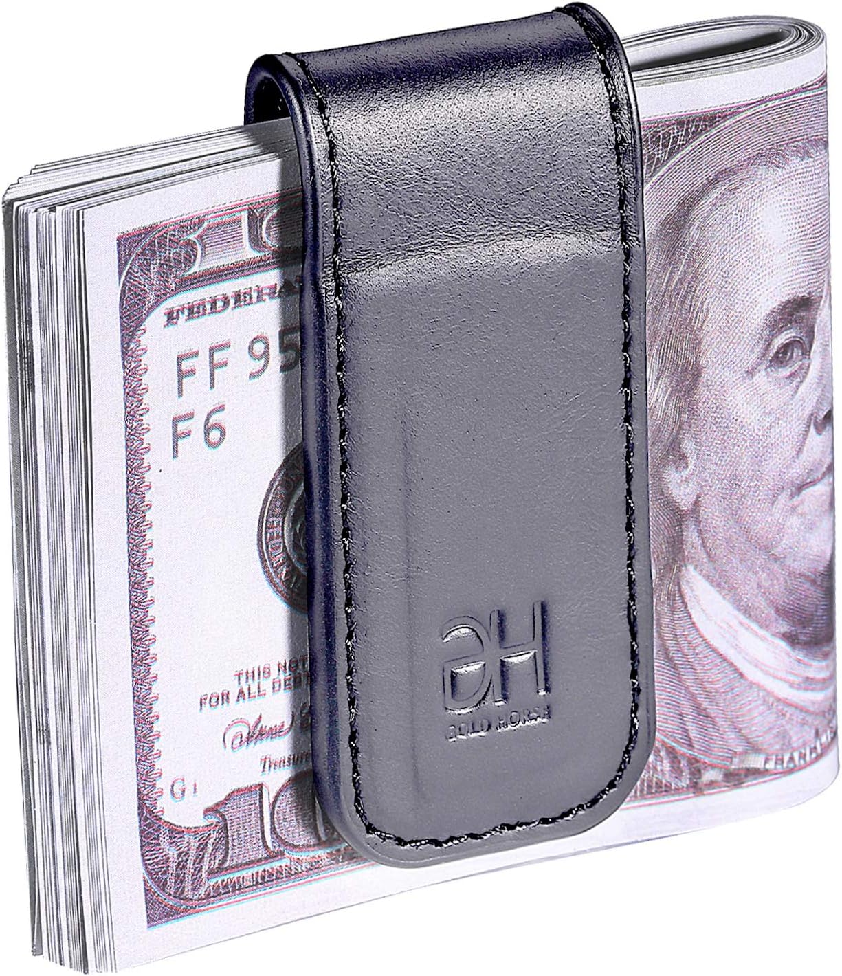GH GOLD HORSE Slim Magnetic Money Clip Genuine Leather Business Card Holder for Men, Grey, M, Minimalist