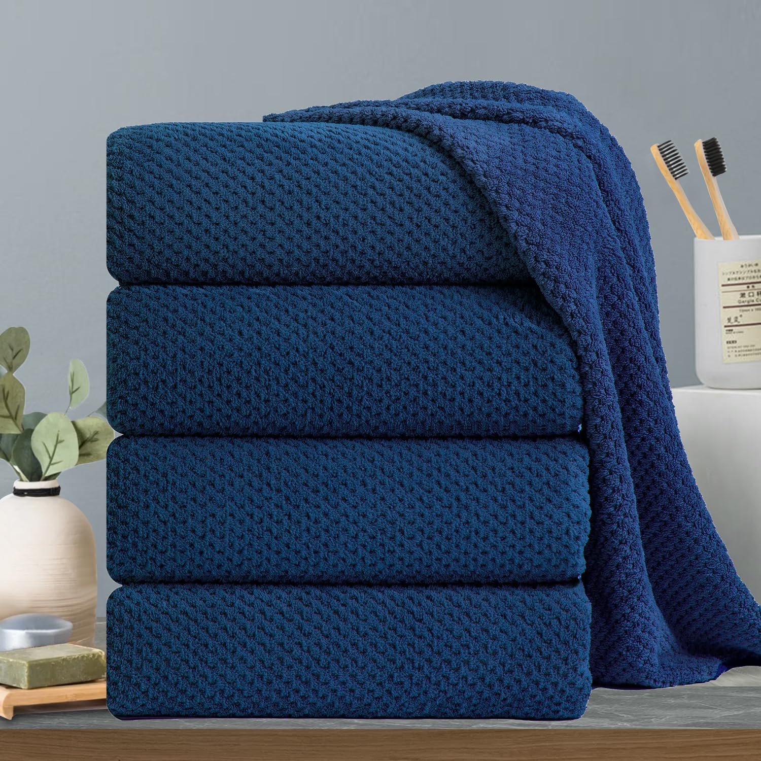 Hailea Navy Bath Towels Set 35x70 Inches - Luxury 600 GSM Oversized Bath Sheet Towel,Extra Large Microfiber - Quick Dry,Highly Absorbent,Super Soft