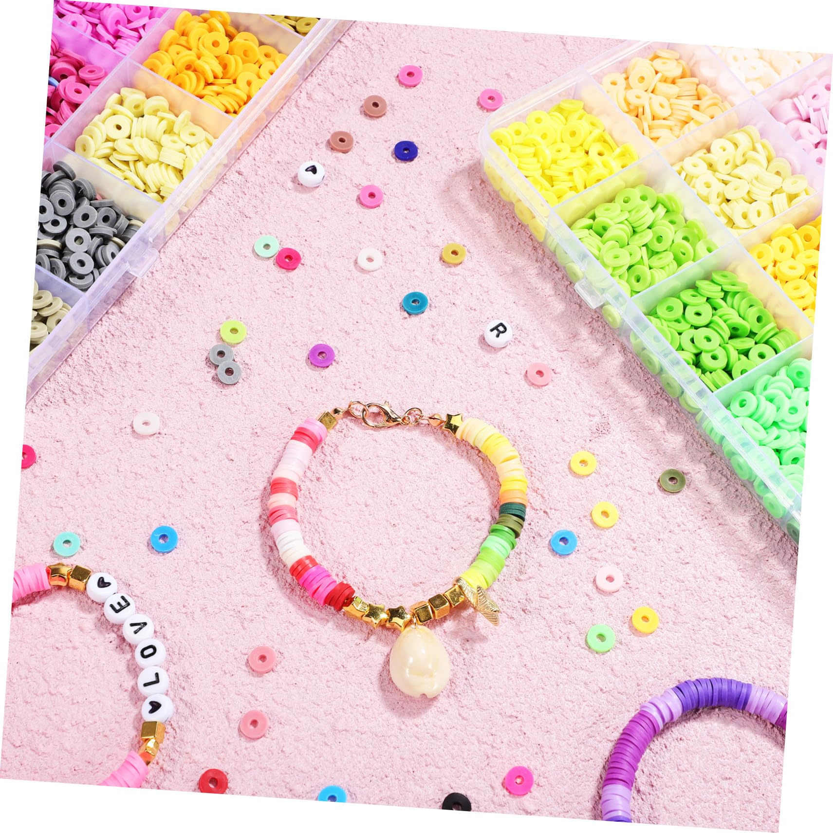 Artibetter Tonperlen Schmuckset mit Zubehör für DIY Armband Basteln Inklusive Werkzeugen und Materialien Vielfältige Stile und Leuchtende Farben für Anfänger und Geschenke