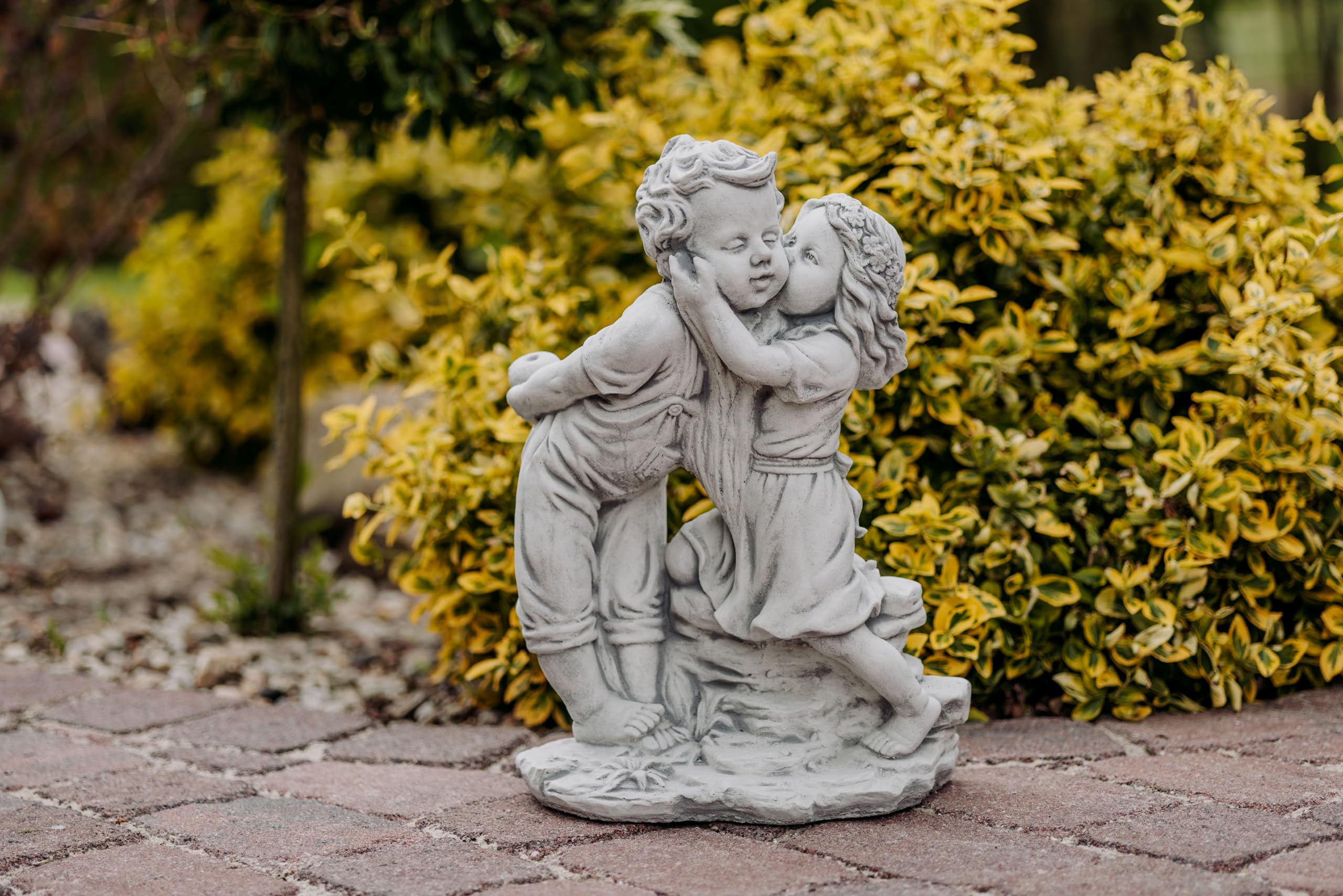 gartendekoparadies.de Statua da giardino per bambini e bambine, statuetta in pietra H. 49 cm, 20 kg, grigia, resistente al gelo, per esterni
