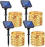 4 Pack Solar String Lights Outdoor - 320LED 132FT Solar Fairy Lights Waterproof 8 Modes, Copper Wire Solar Powered Twinkle Lights for Outside Tree Garden Christmas Wedding Party Decor (Warm White)