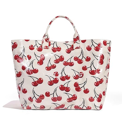 Lushandy PVC Tote Bag Women's Letters Print Hobo Handbag 14L Waterproof Plastic Tote Purse for Work, Beach, Shopping