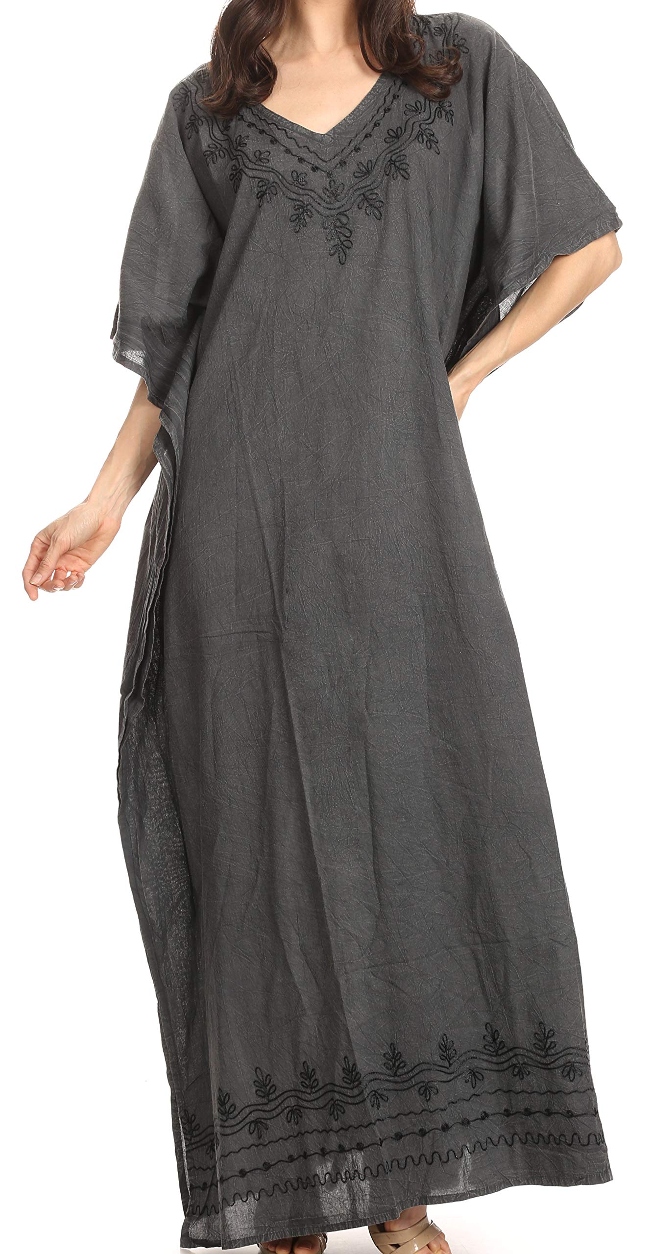 Sakkas Favi Womens Décontracté Maxi Robe Longue Caftan Cover Up Loungewear en Coton